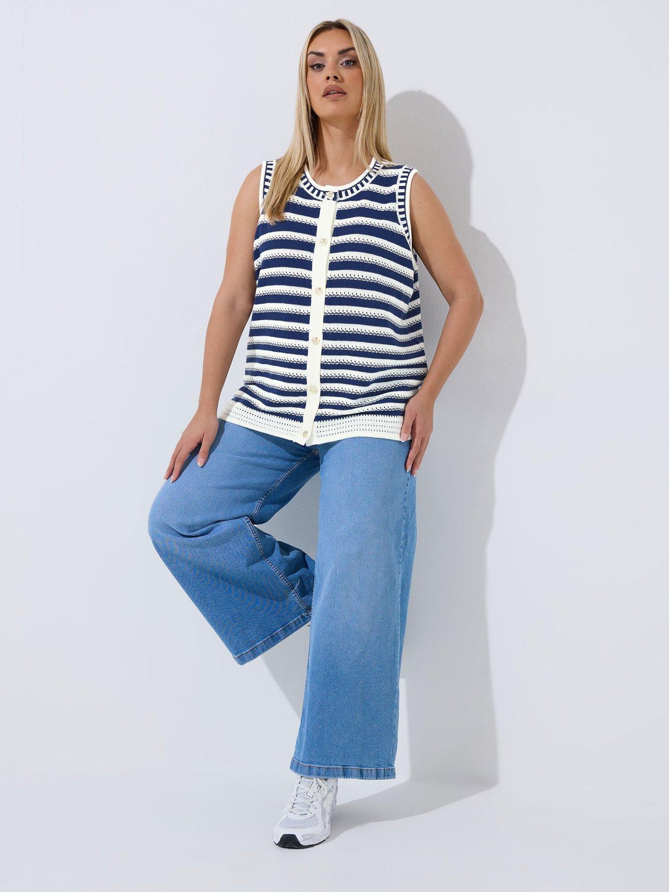Image 3 of 5 of Yours Curve Stripe Button Waistcoat - Black