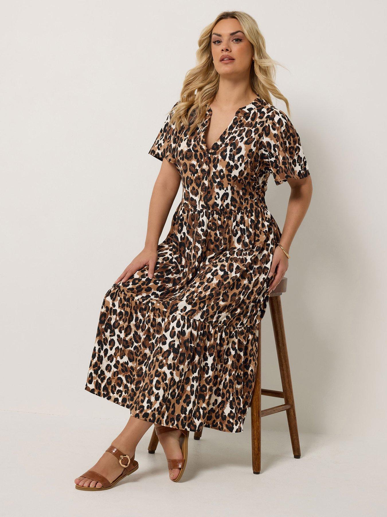  image of yours-curve-leopard-print-half-placket-dress-brown