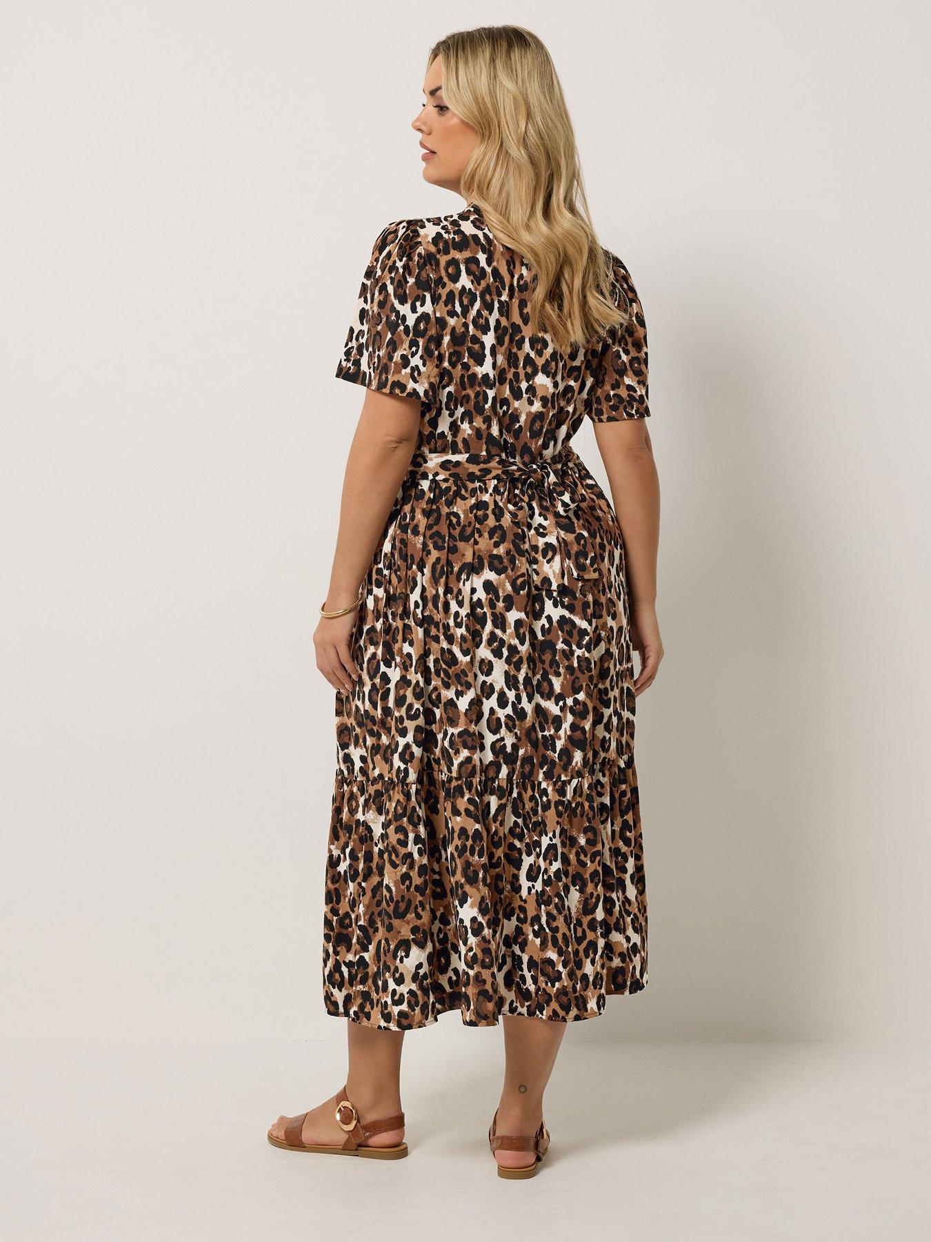 stillFront image of yours-curve-leopard-print-half-placket-dress-brown