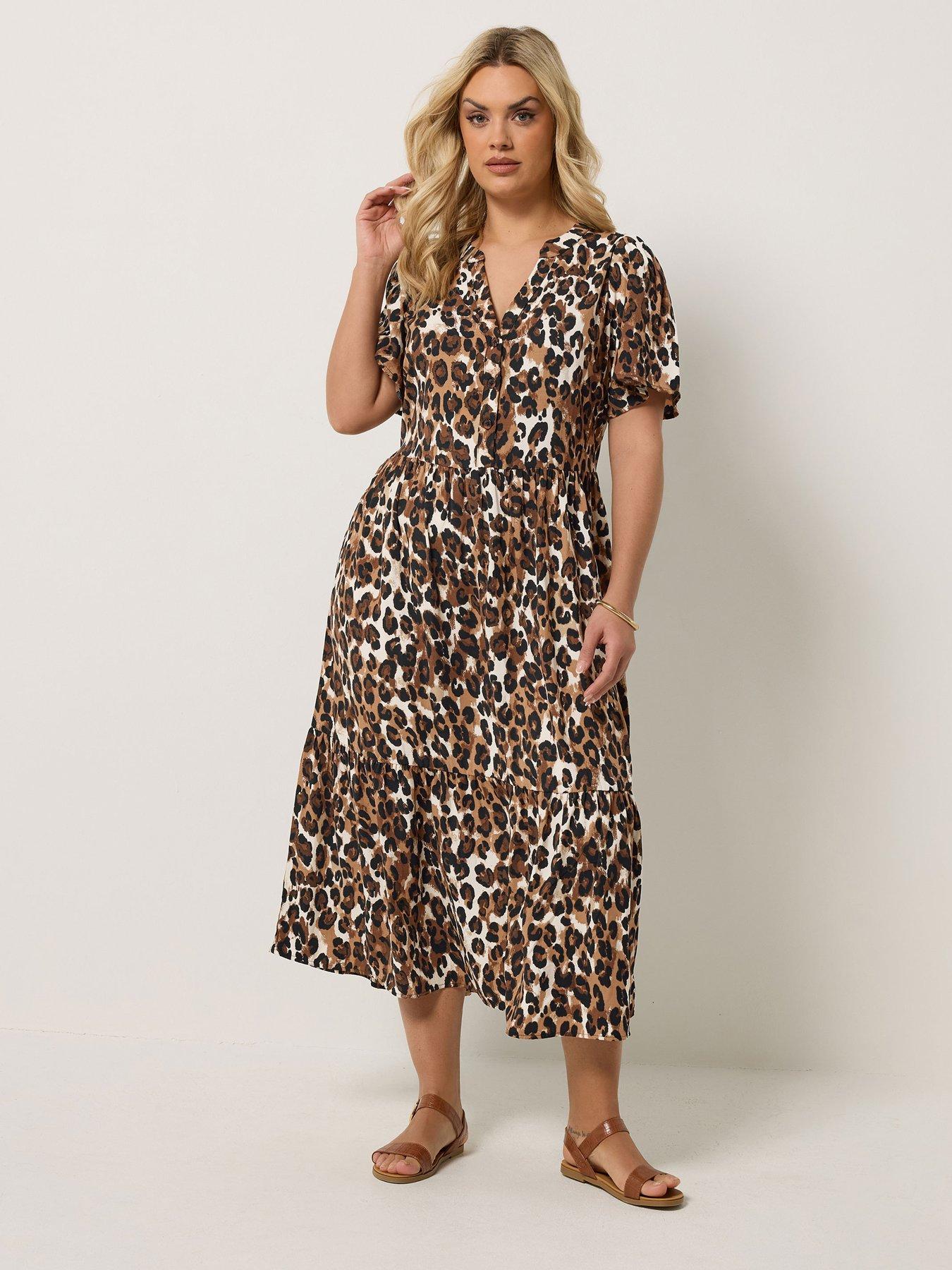 Image 3 of 6 of Yours Curve Leopard Print Half Placket Dress