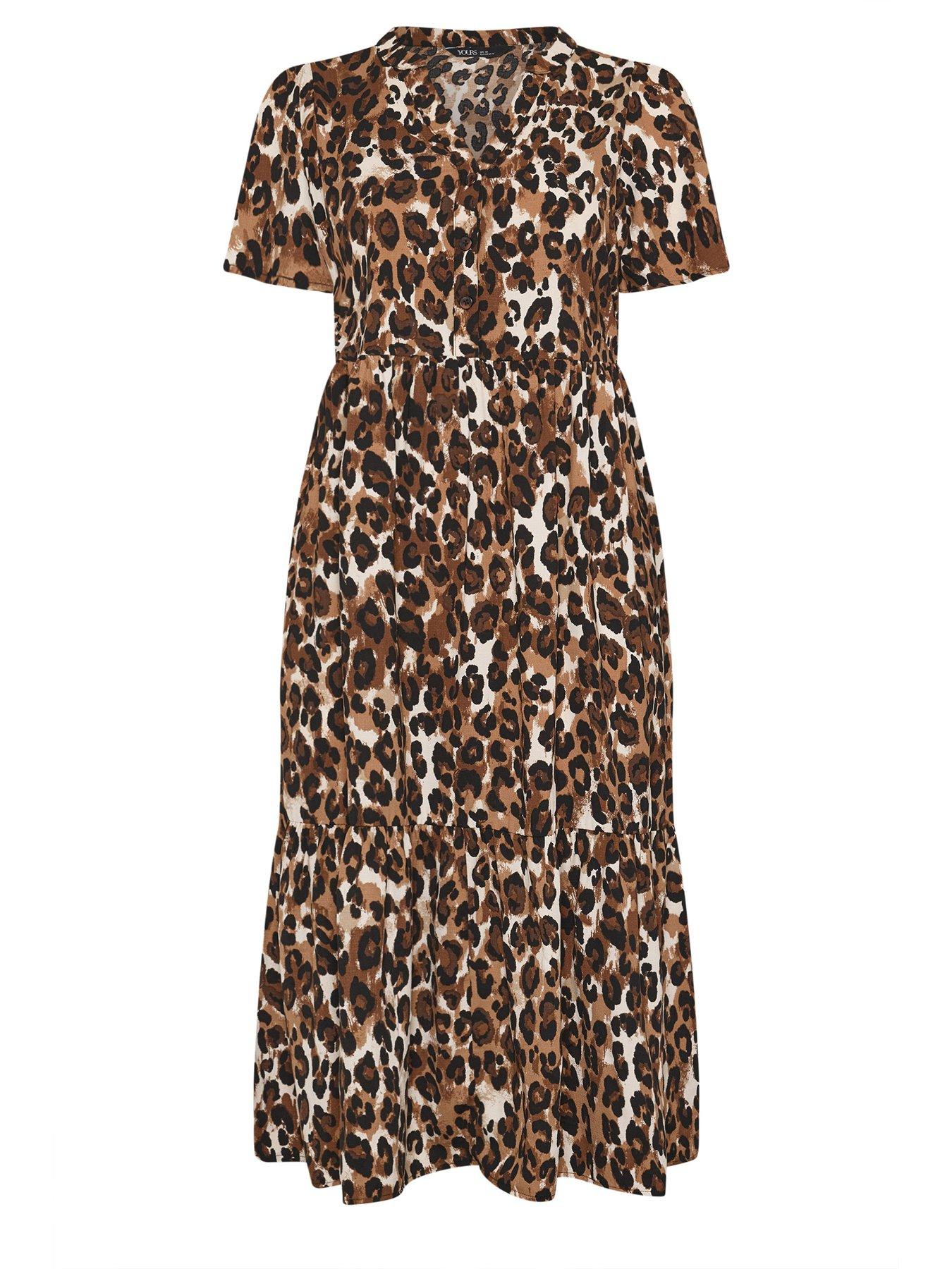  image of yours-curve-leopard-print-half-placket-dress-brown