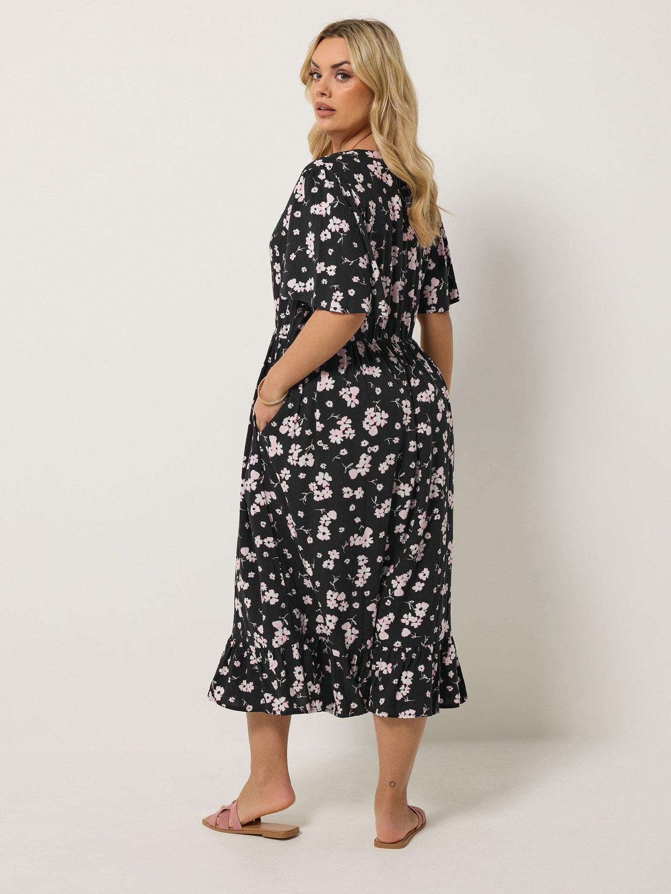 Image 2 of 5 of Yours Curve Printed Half Placket Dress - Black