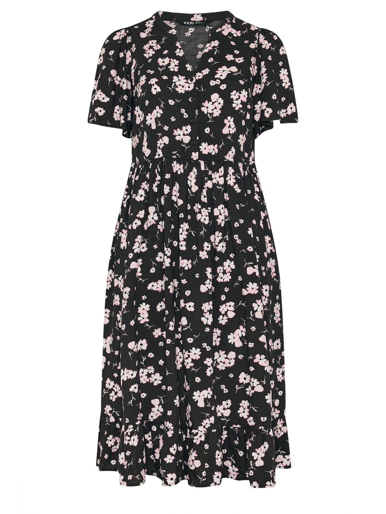 Image 5 of 5 of Yours Curve Printed Half Placket Dress - Black