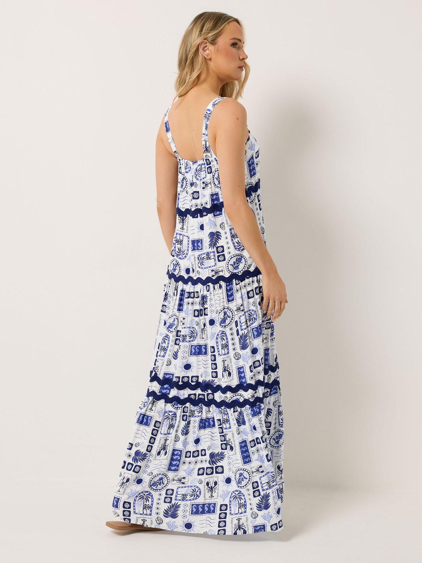 Long Tall Sally Postcard Print Ric Rac Maxi Dress - Blue | Littlewoods