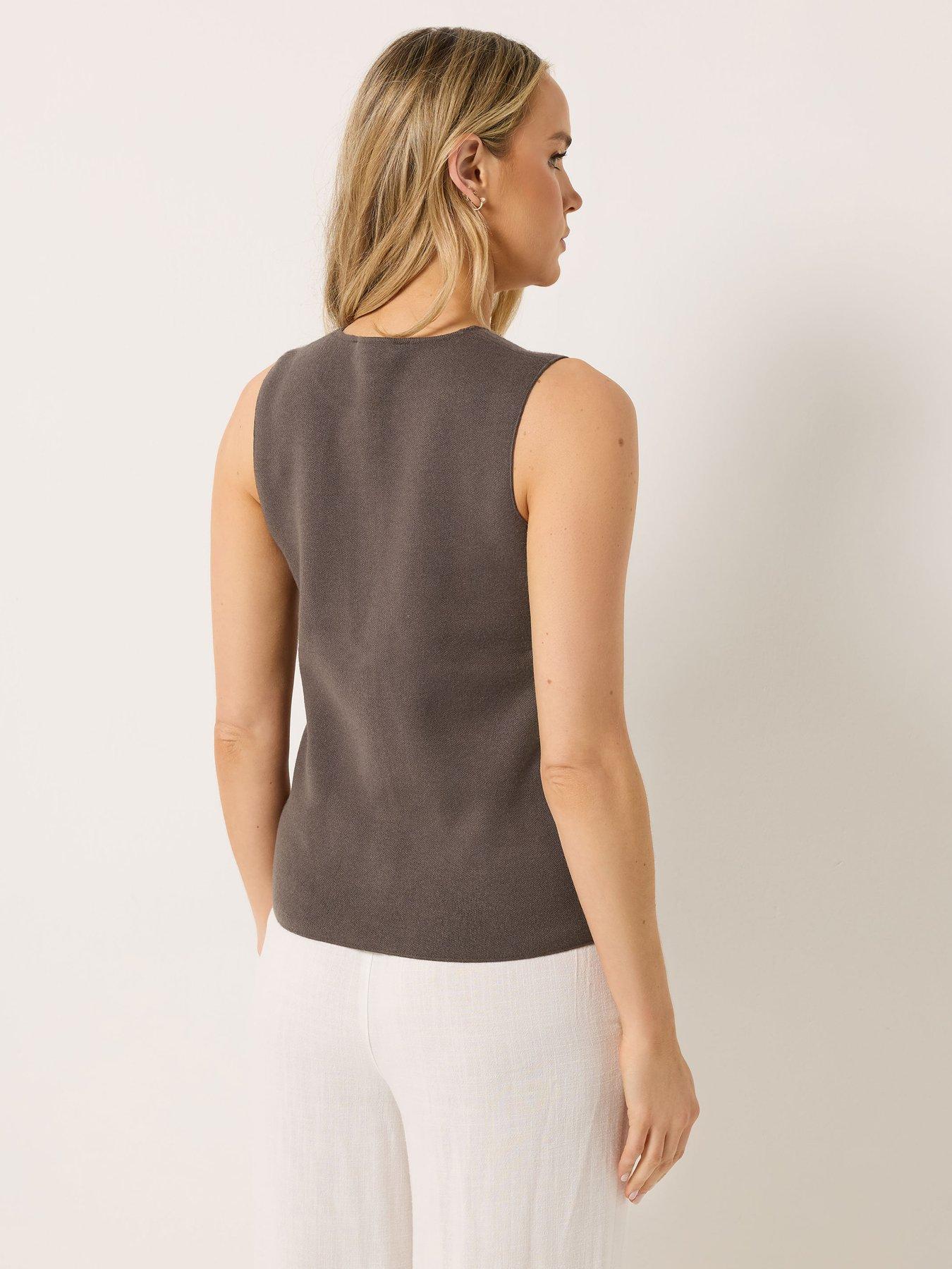 Image 2 of 5 of Long Tall Sally Round Neck Button Vest - Brown