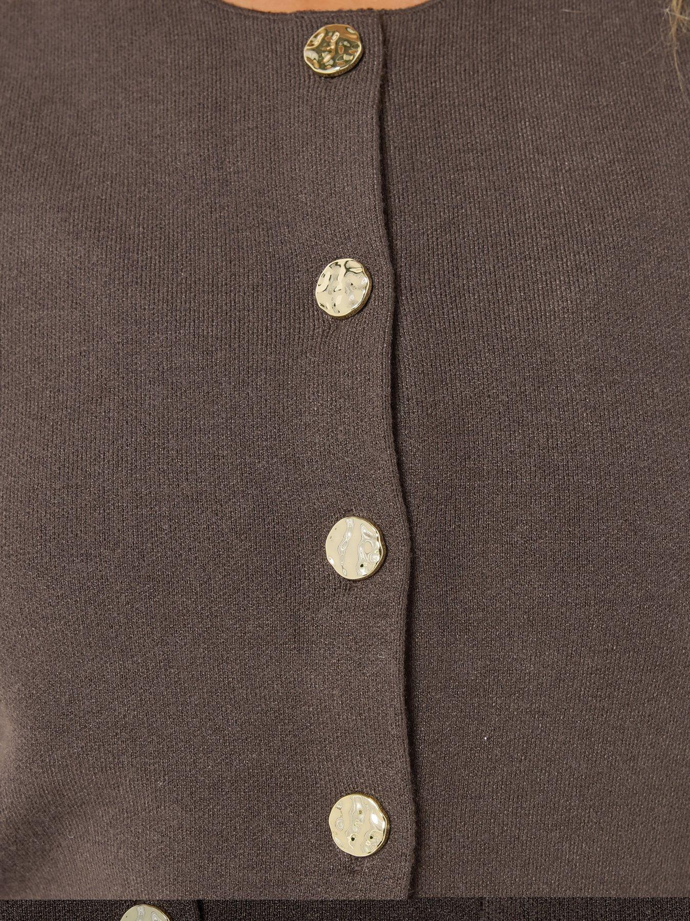 Image 4 of 5 of Long Tall Sally Round Neck Button Vest - Brown