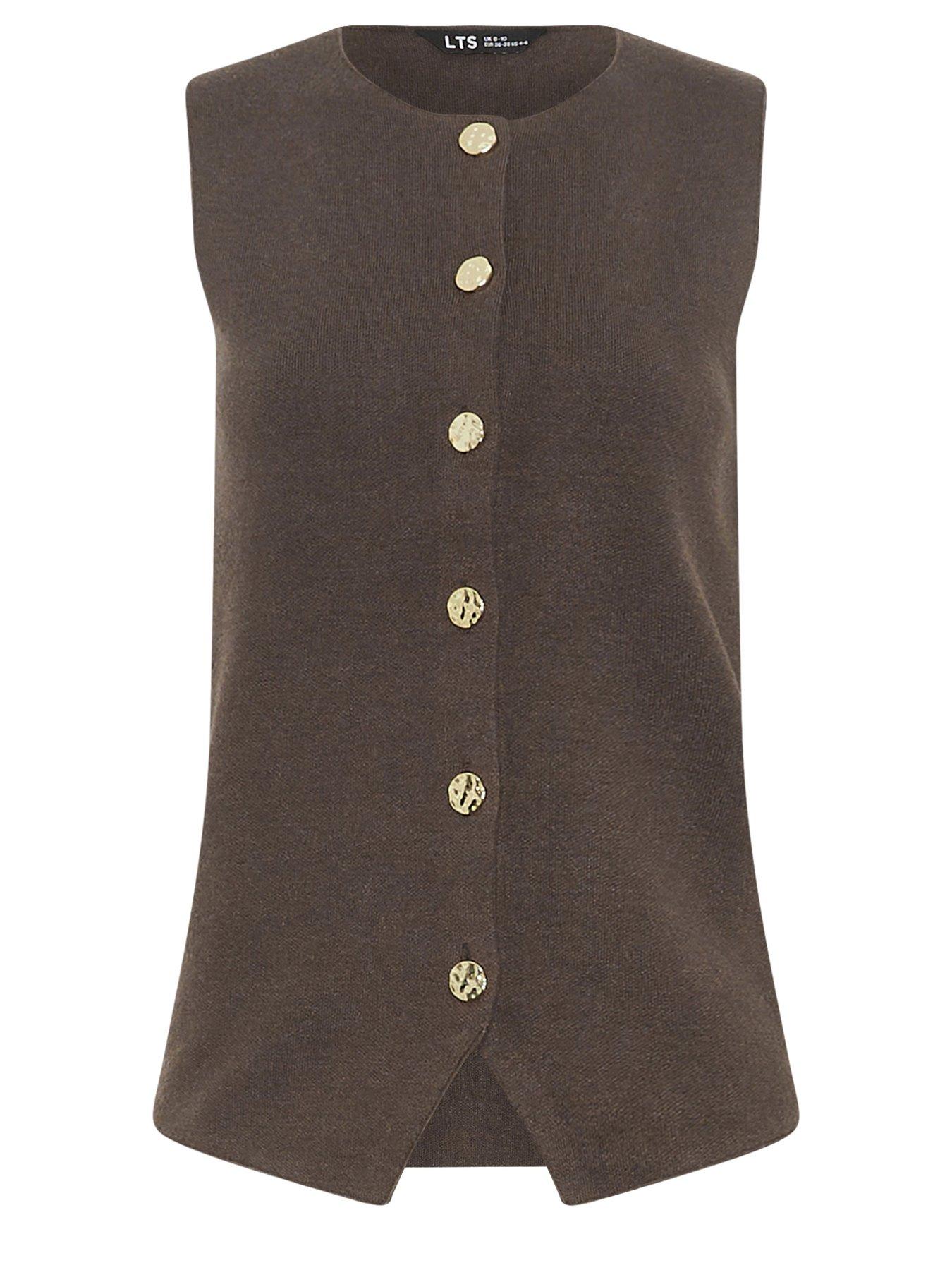Image 5 of 5 of Long Tall Sally Round Neck Button Vest - Brown