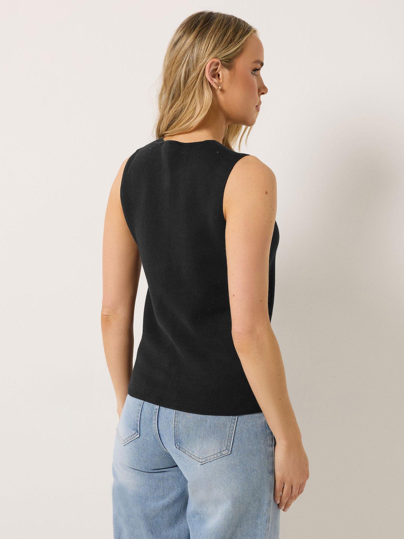 Image 2 of 6 of Long Tall Sally Round Neck Button Vest - Black