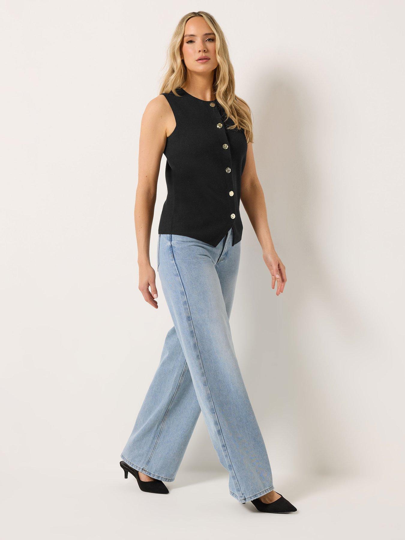 Image 3 of 6 of Long Tall Sally Round Neck Button Vest - Black