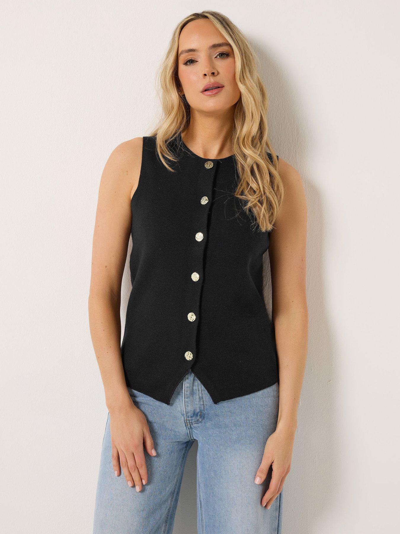 Image 4 of 6 of Long Tall Sally Round Neck Button Vest - Black