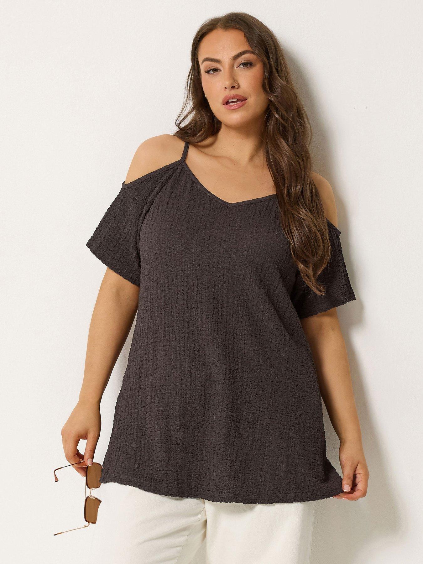 Image 1 of 5 of Yours Curve Textured Cold Shoulder Top
