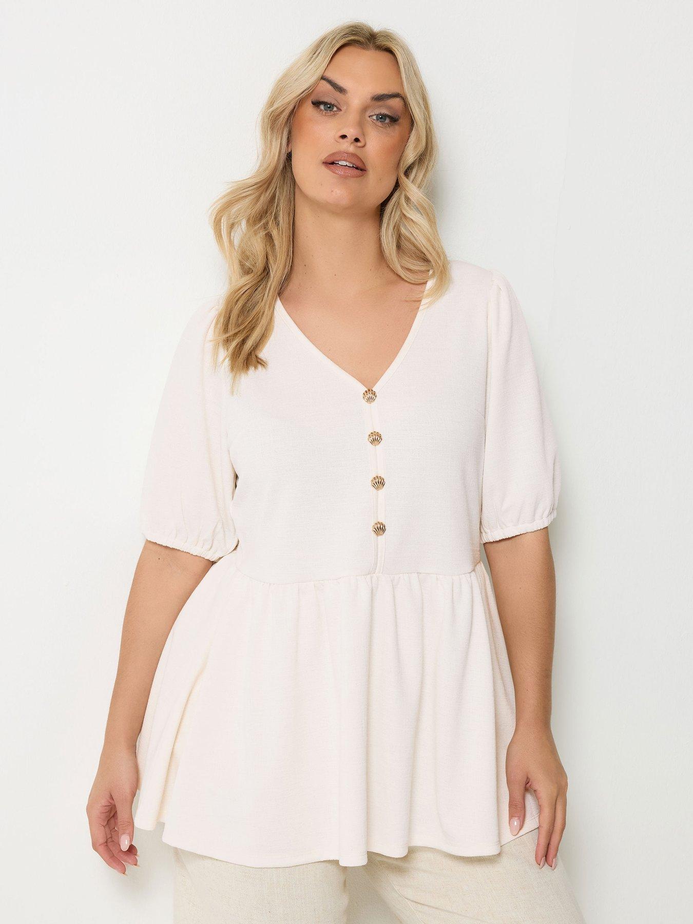 Image 1 of 4 of Yours Curve Shell Print Peplum Top - White