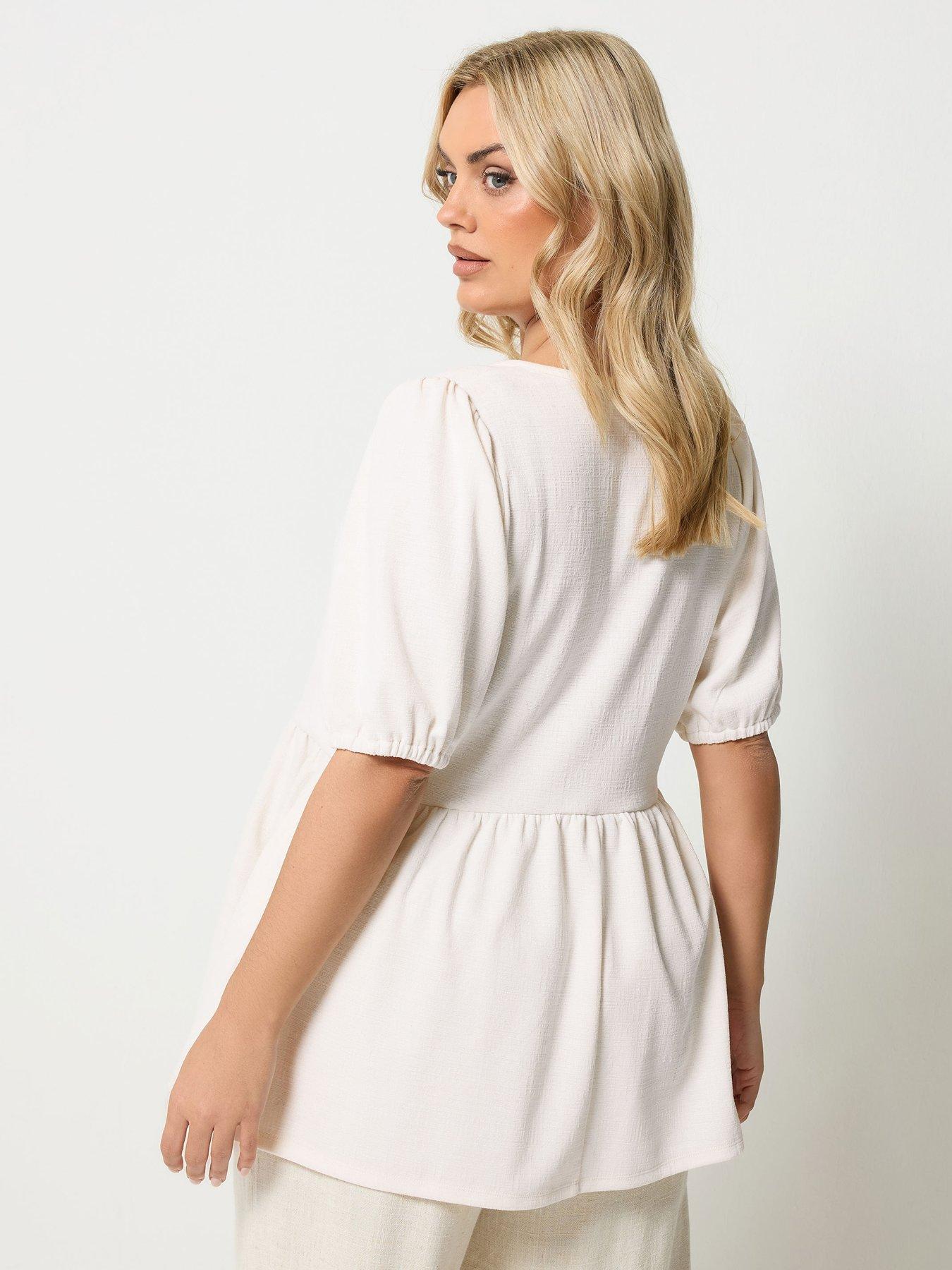 Image 2 of 4 of Yours Curve Shell Print Peplum Top - White