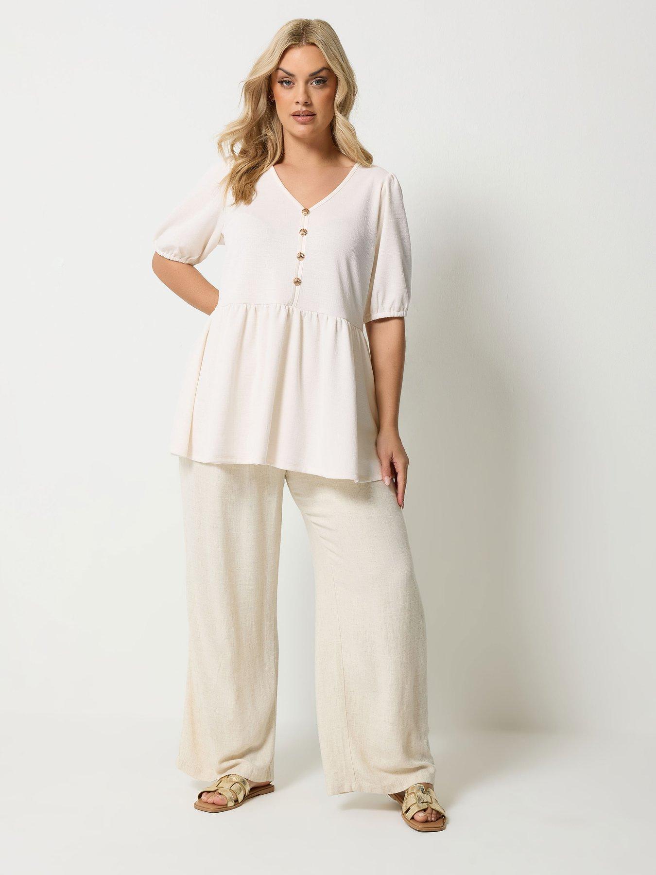 Image 3 of 4 of Yours Curve Shell Print Peplum Top - White