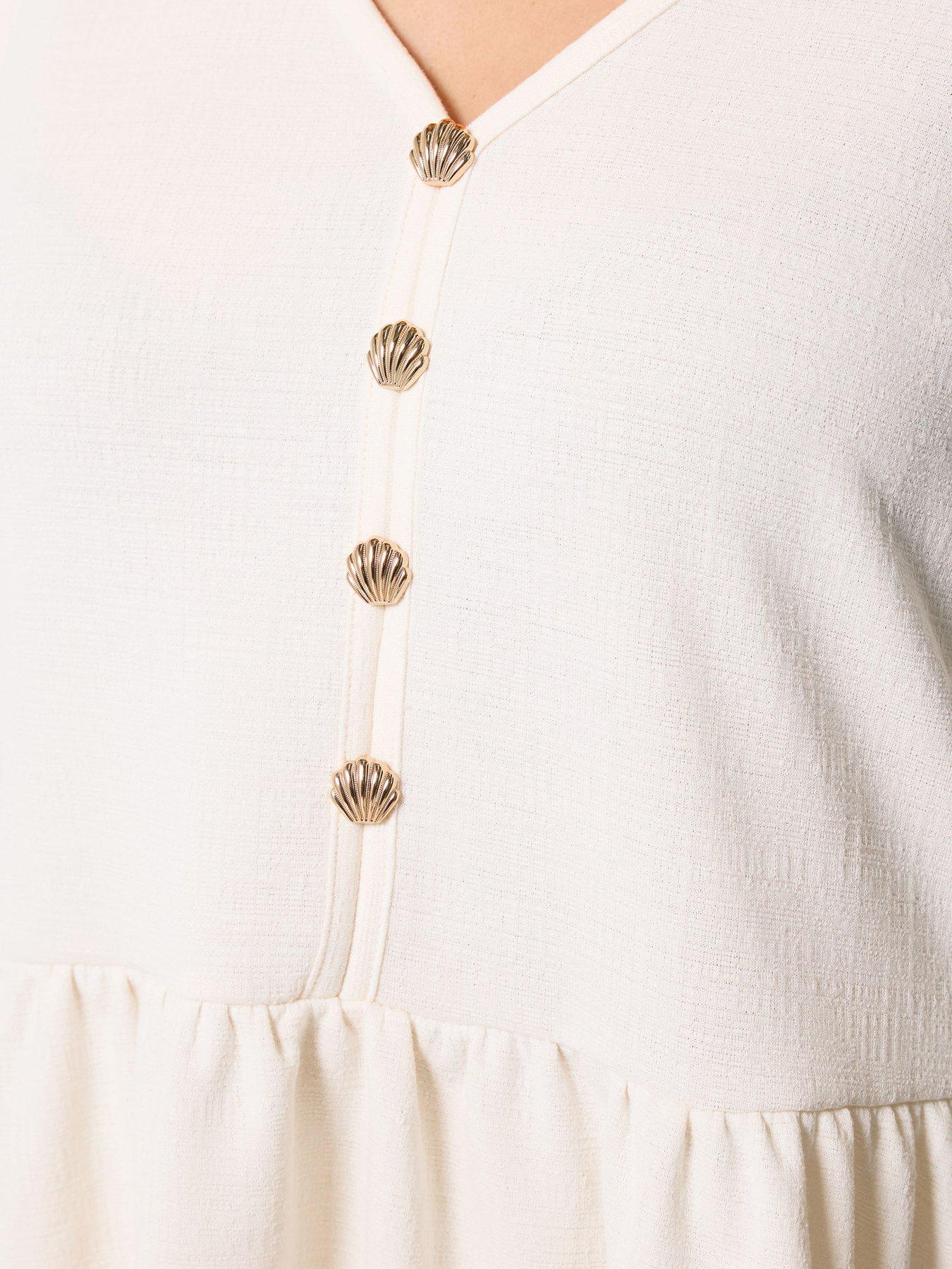 Image 4 of 4 of Yours Curve Shell Print Peplum Top - White
