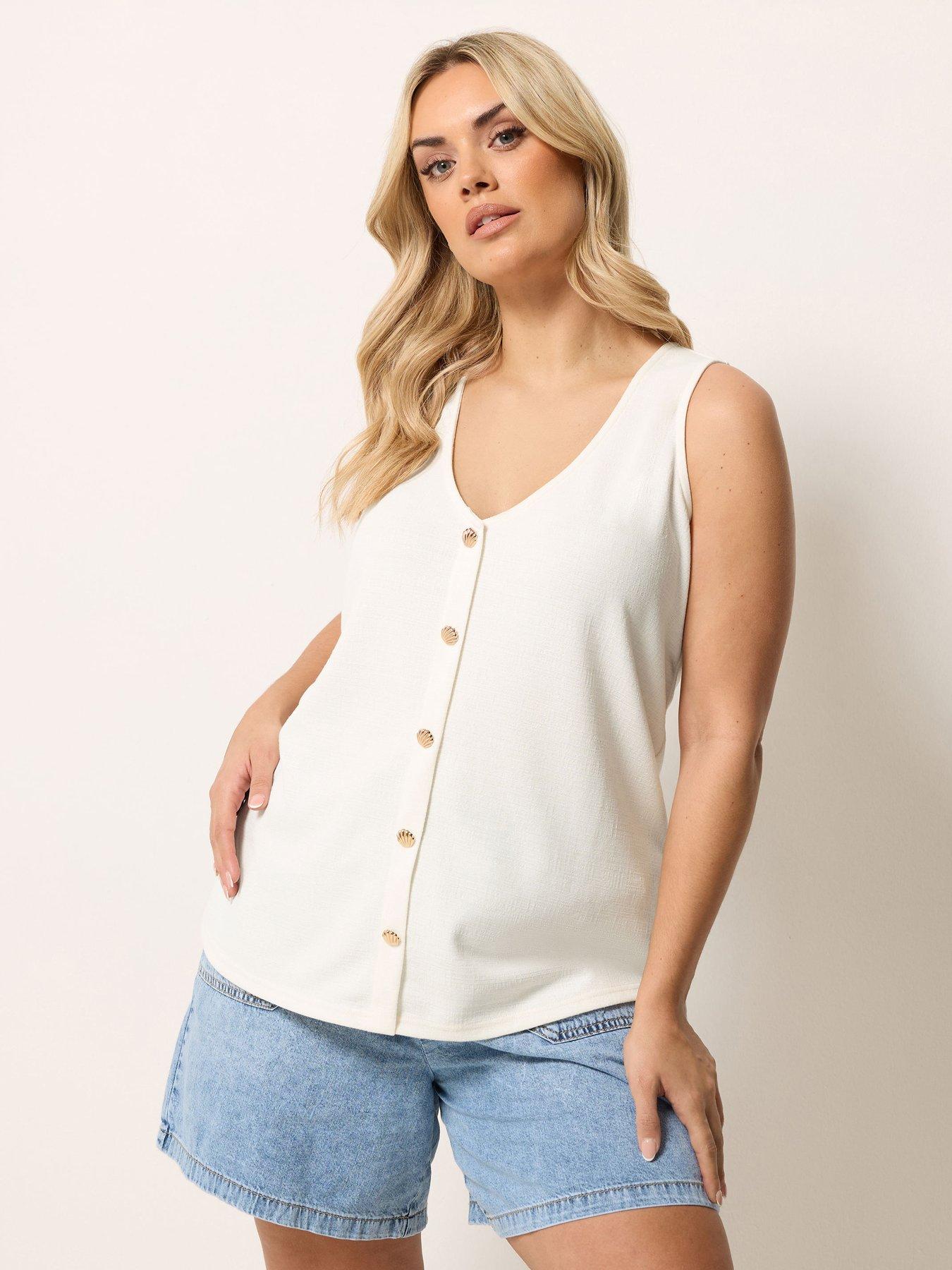 front image of yours-curve-shell-detail-vest-top-black