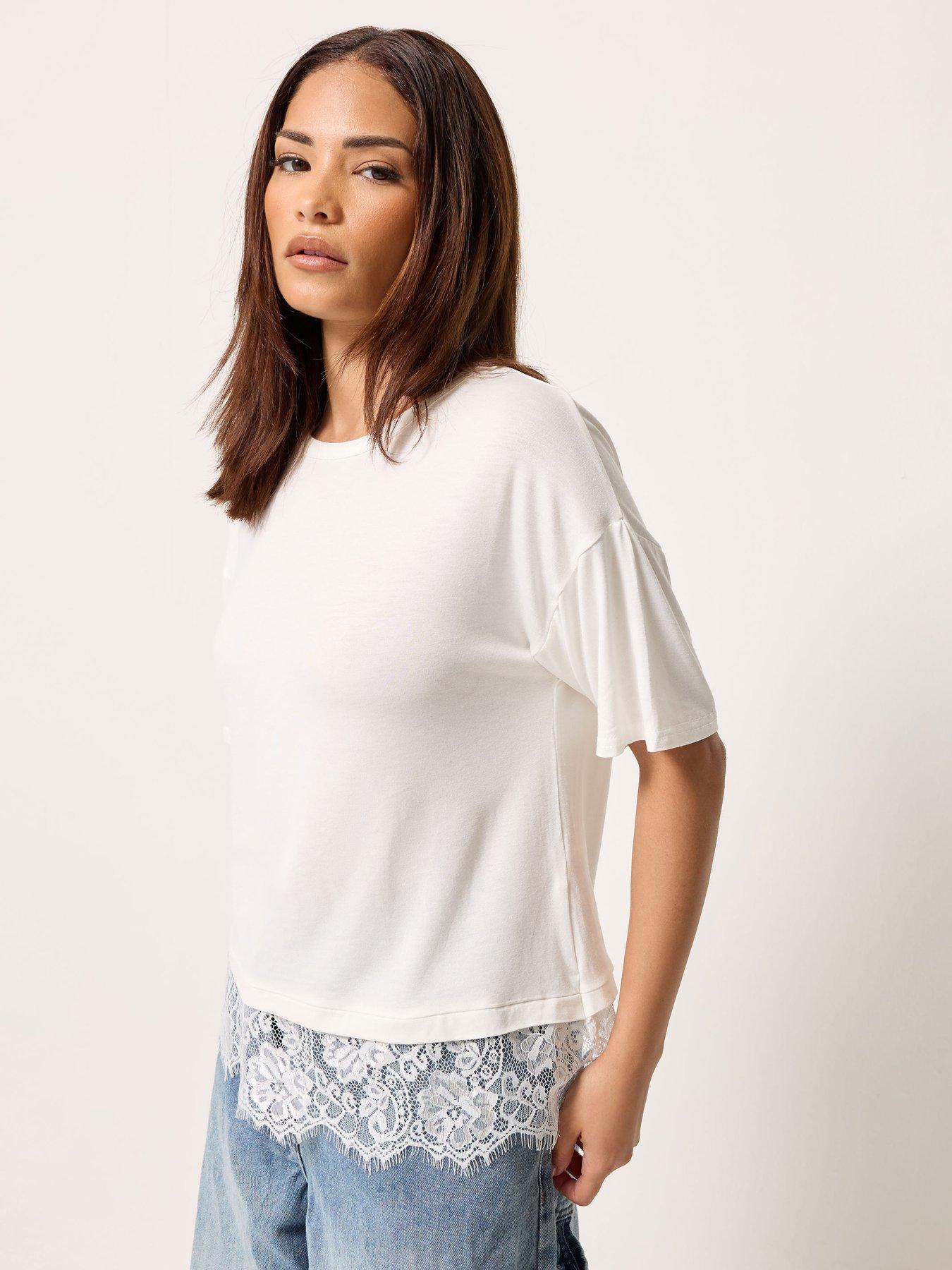 PixieGirl Petite Lace Hem T-shirt