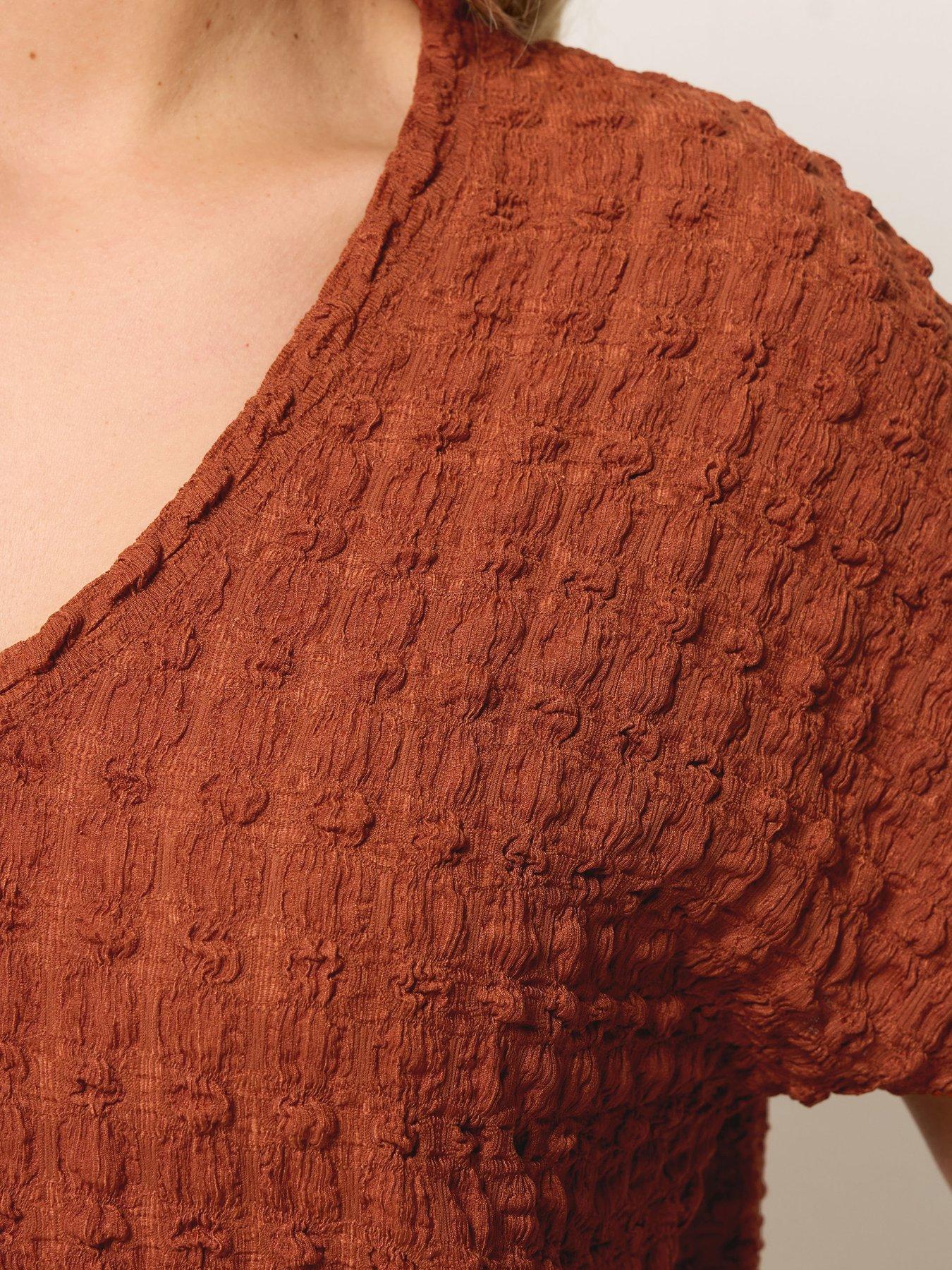 Image 4 of 4 of Yours Curve Bubble Textured T-Shirt - Rust Orange