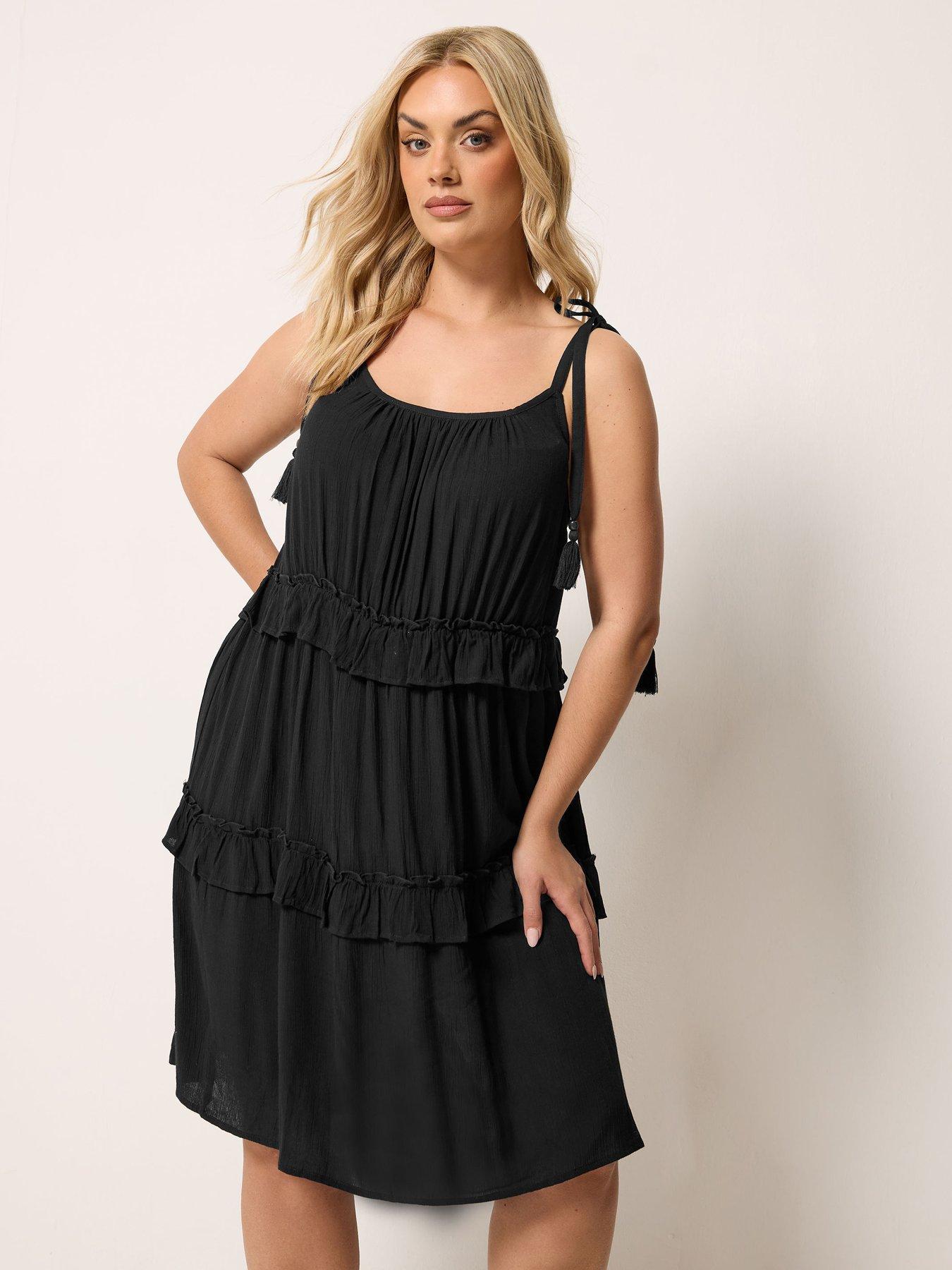 front image of yours-curve-ruffle-throw-on-dress-black