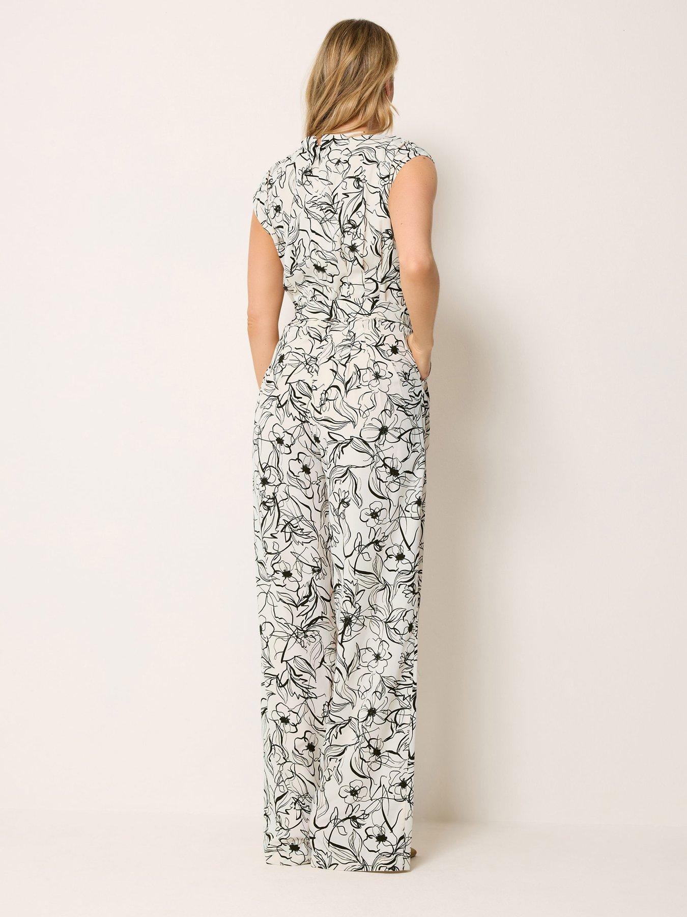 Image 2 of 4 of Long Tall Sally Sketch Floral Jumpsuit - Cream