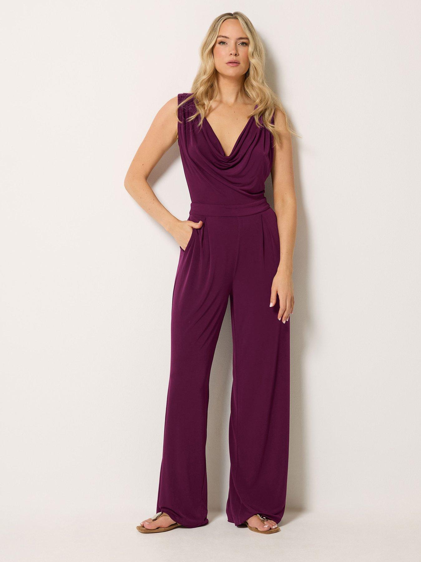 Long Tall Sally Cowl Neck Ity Sleeveless Jumpsuit - Purple