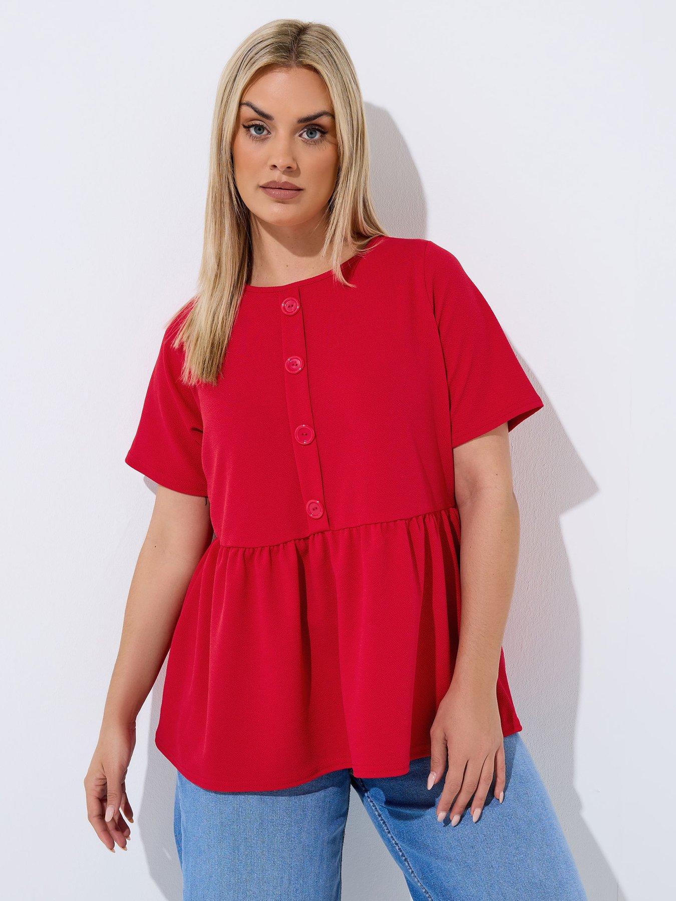 Image 1 of 5 of Yours Curve Button Down Peplum Top