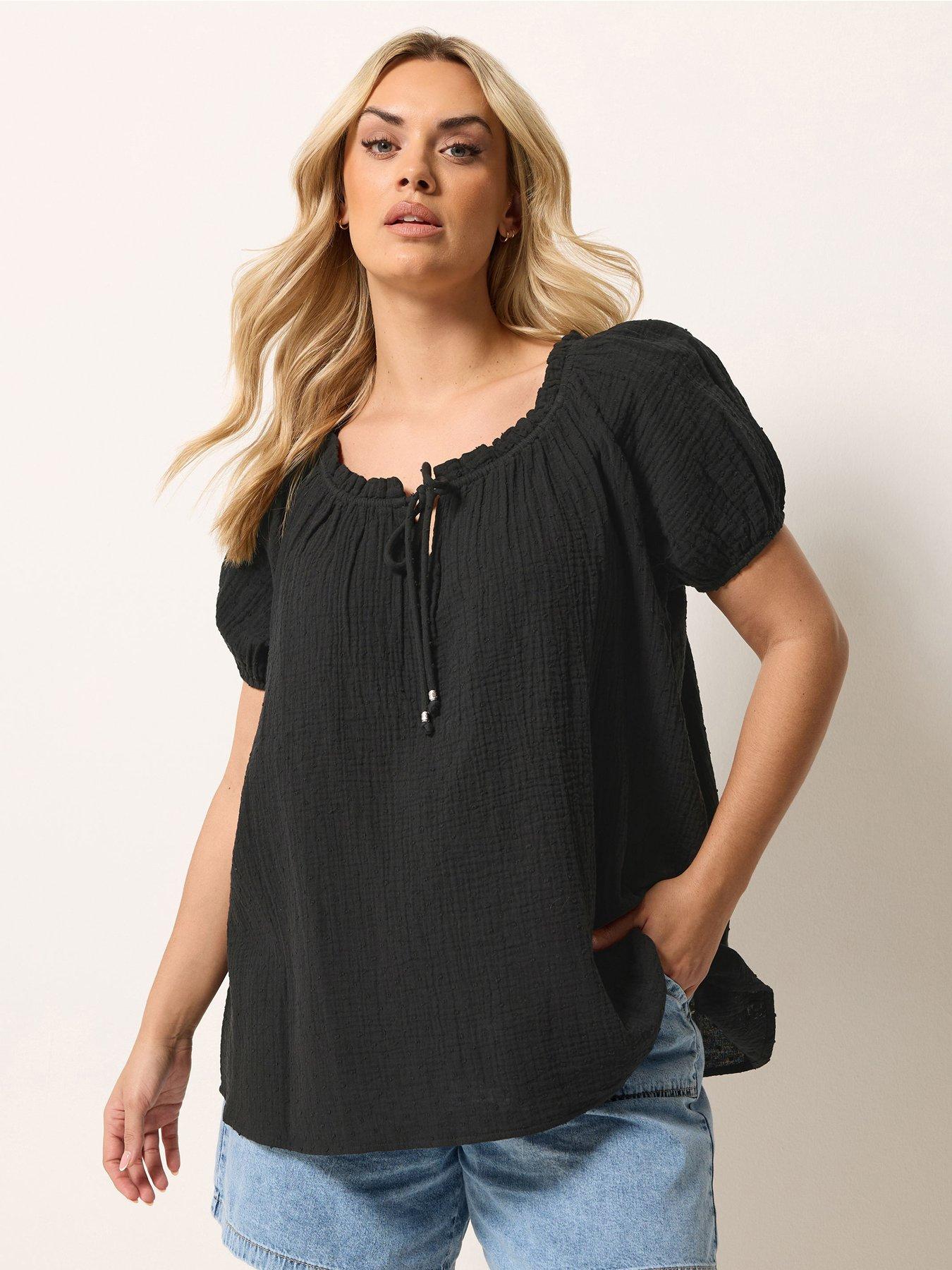 front image of yours-curve-cheesecloth-dobby-bardot-top