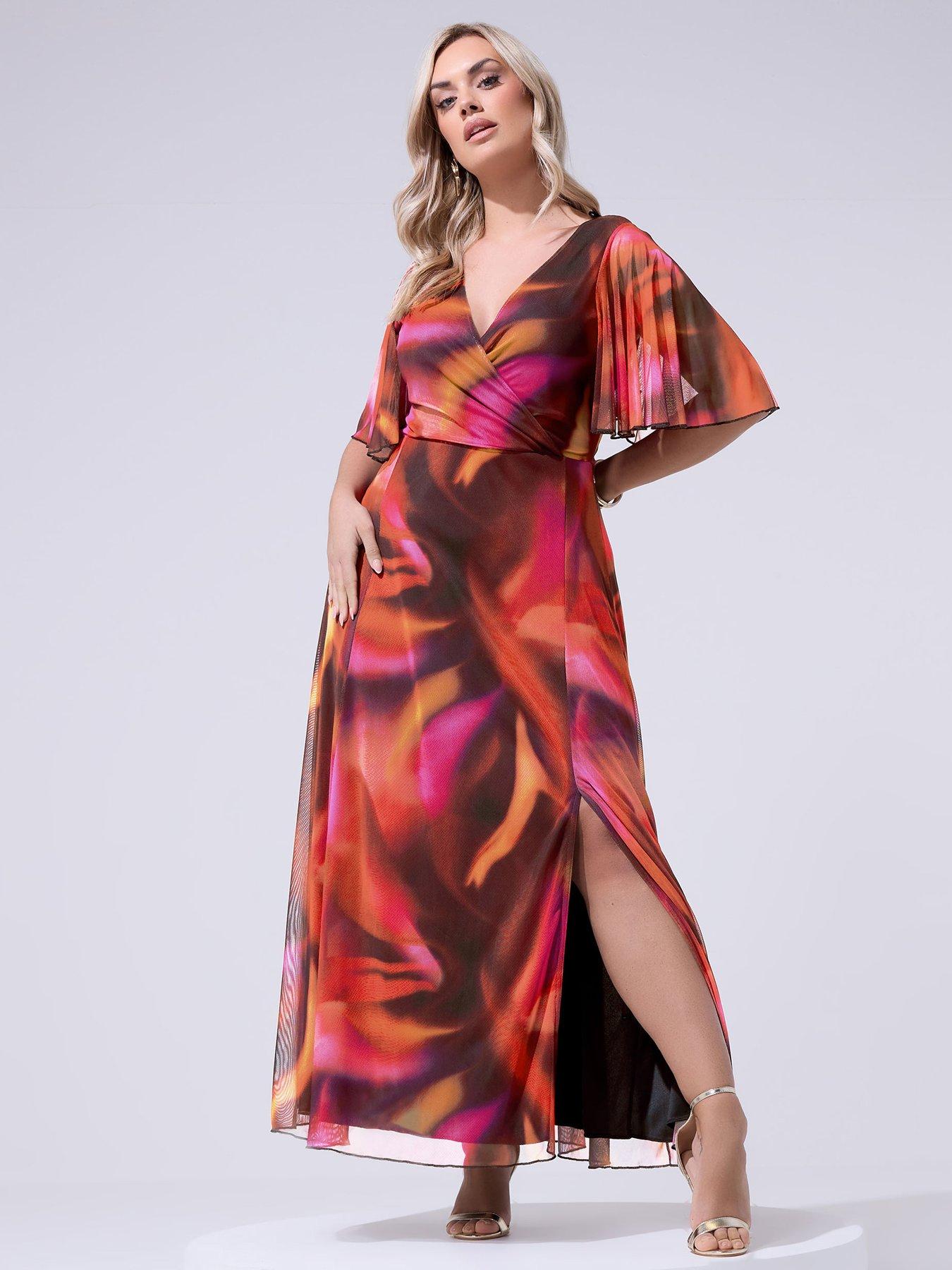 Yours Curve Abstract Wrap Mesh Dress - Red