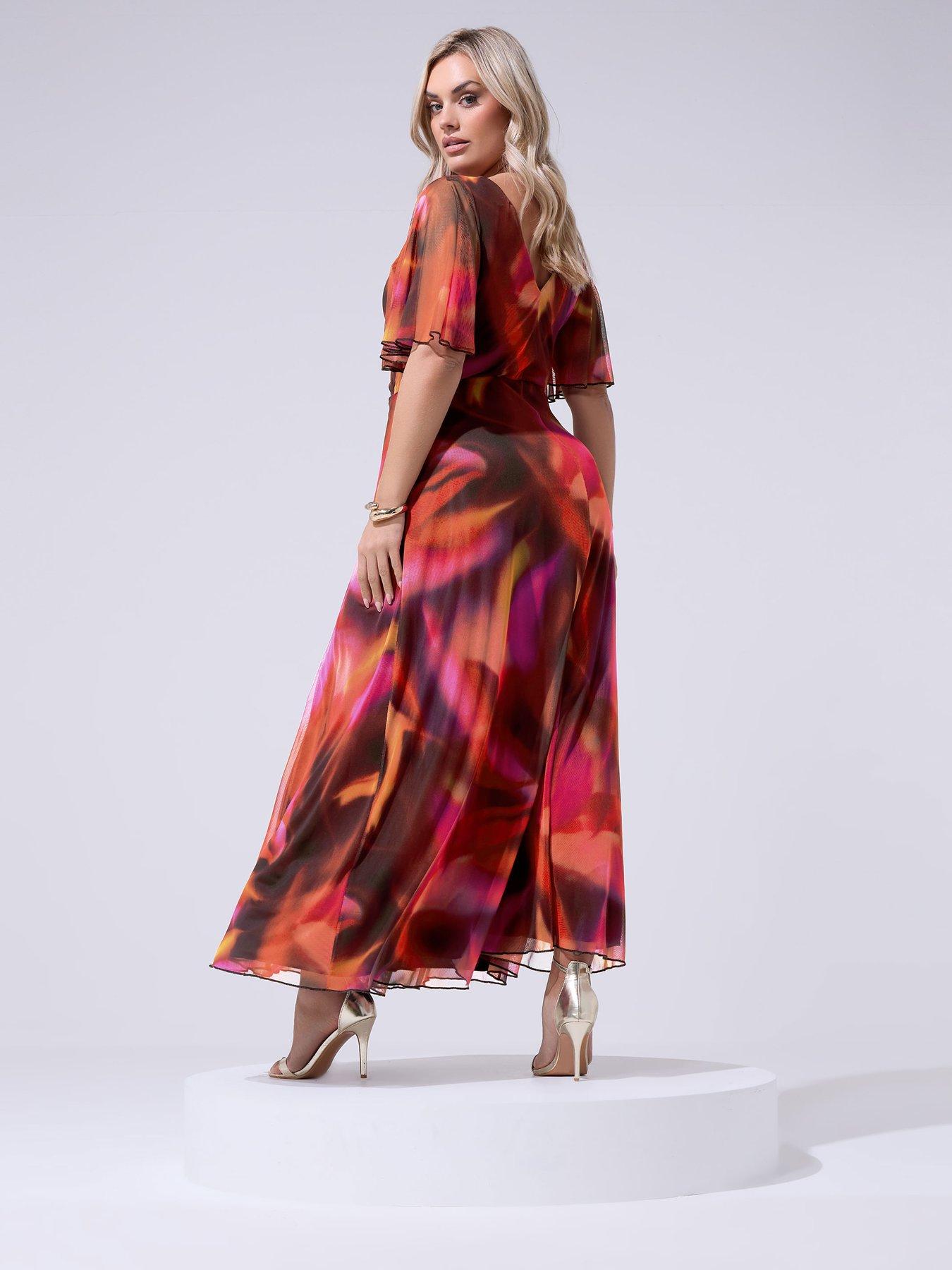 stillFront image of yours-curve-abstract-wrap-mesh-dress
