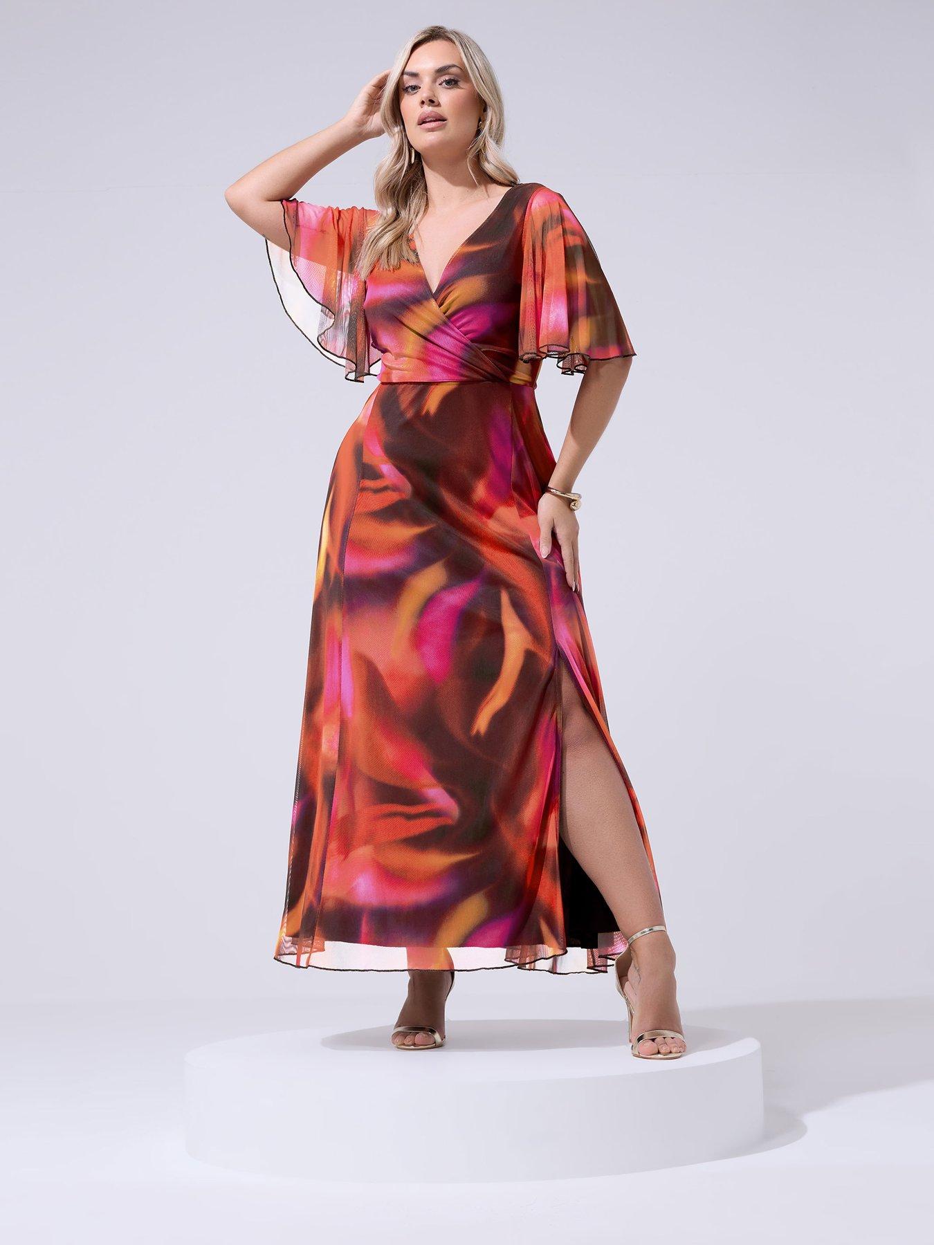 Image 3 of 4 of Yours Curve Abstract Wrap Mesh Dress - Red