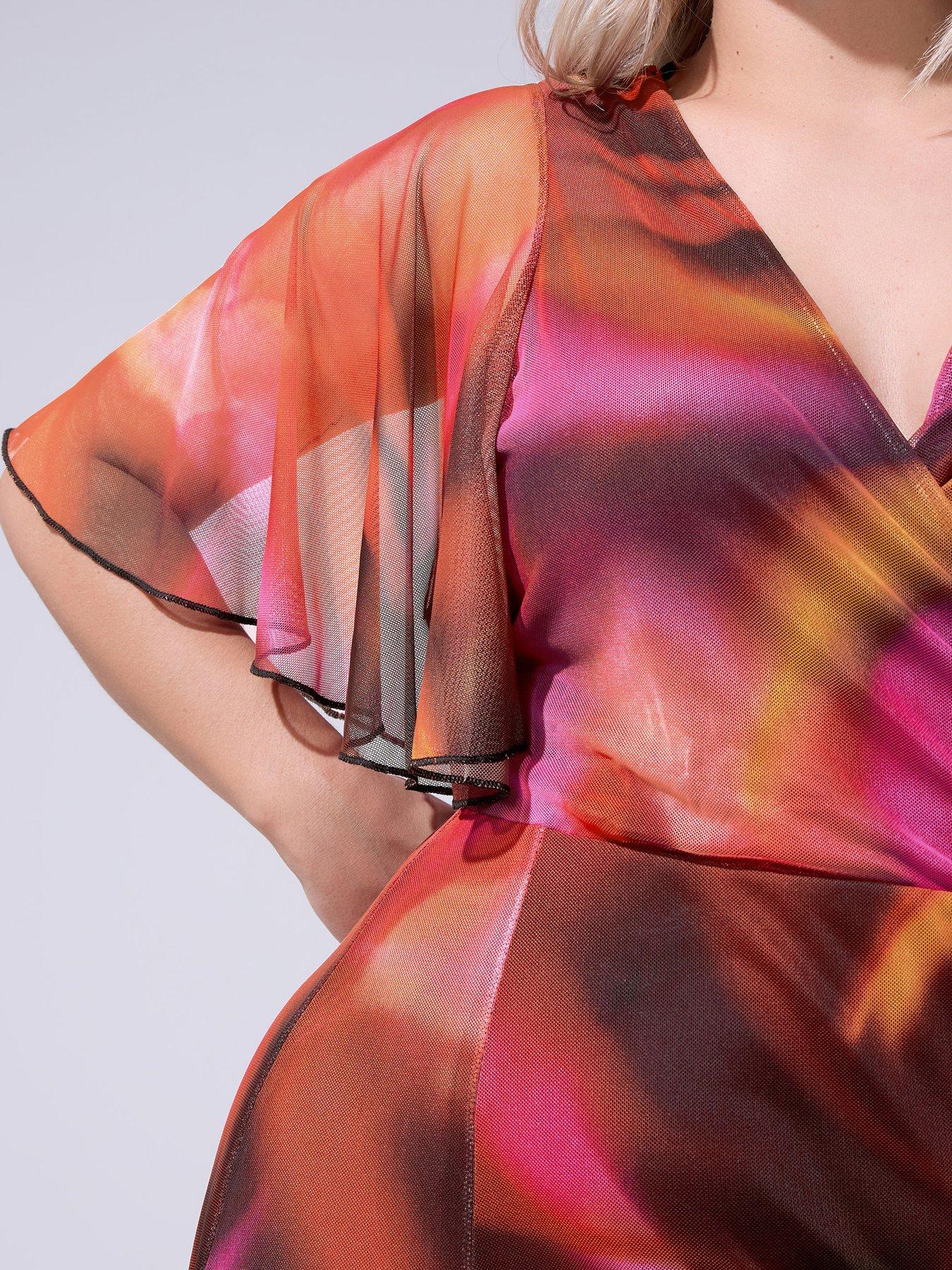  image of yours-curve-abstract-wrap-mesh-dress