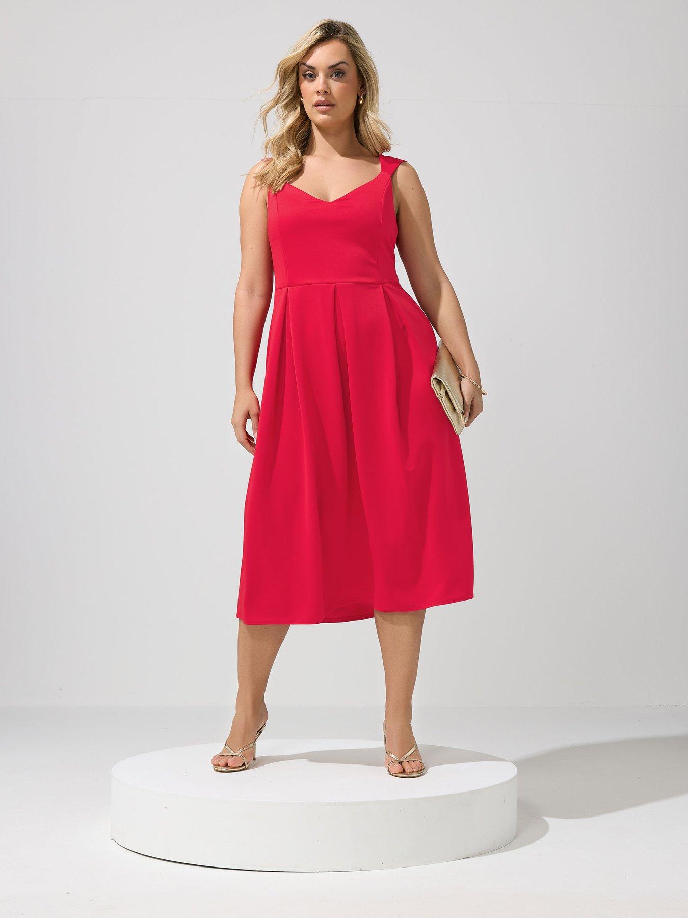 Image 1 of 4 of Yours Curve Sweetheart Scuba Skater Dress - Red