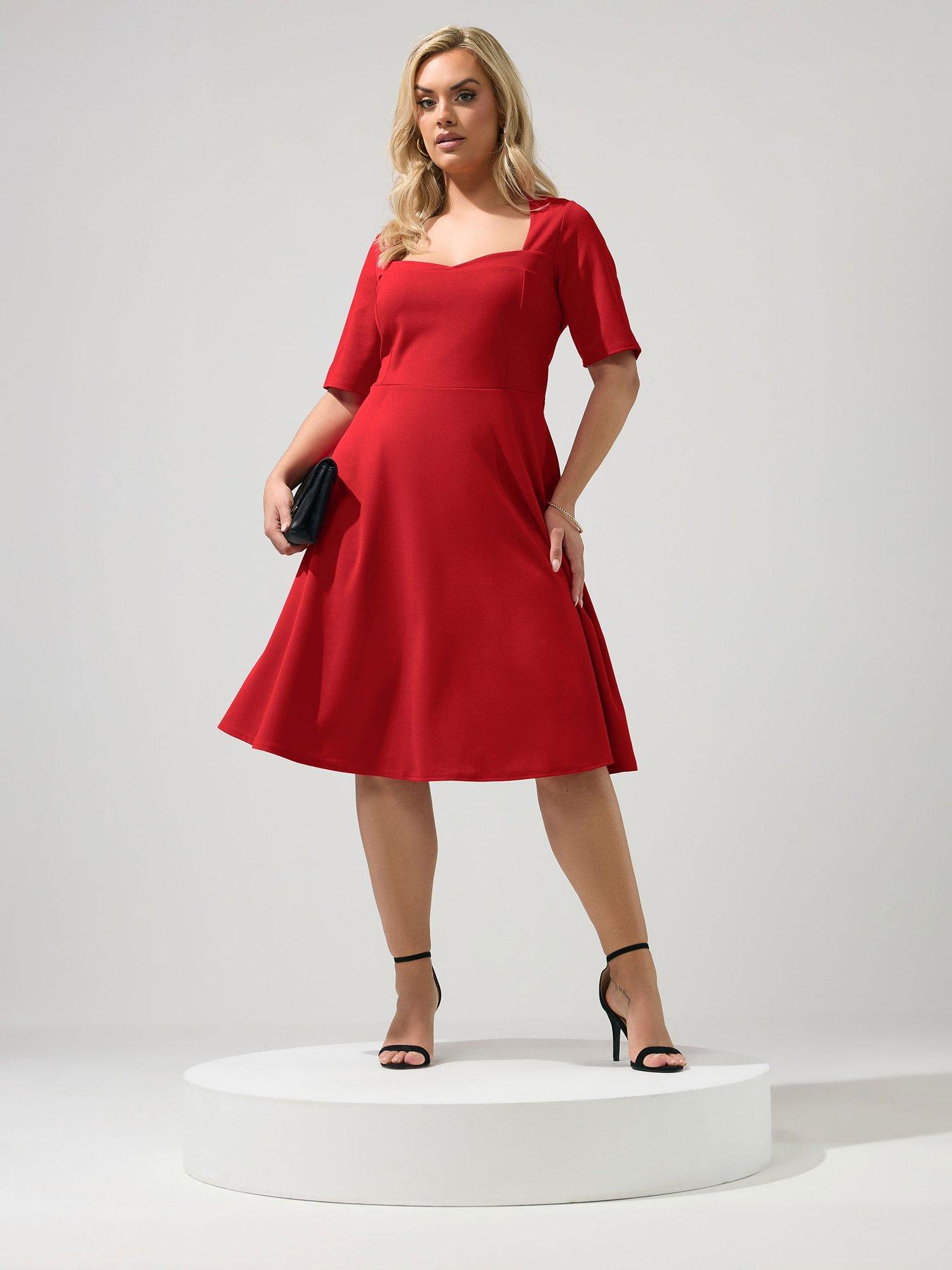 Yours Curve Panelled Skater Dress - Red