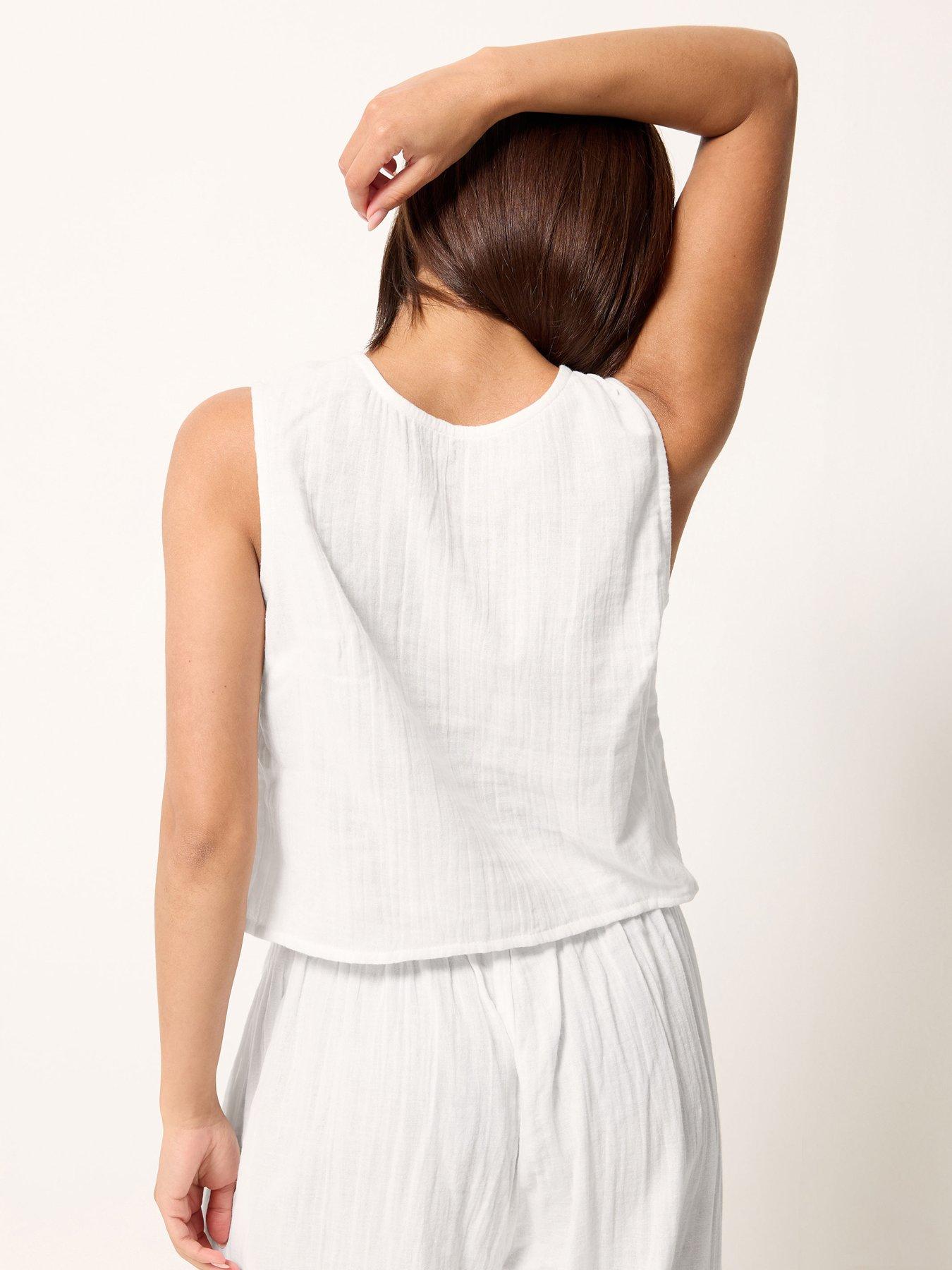Image 2 of 4 of PixieGirl Petite Cheesecloth Button Top - White