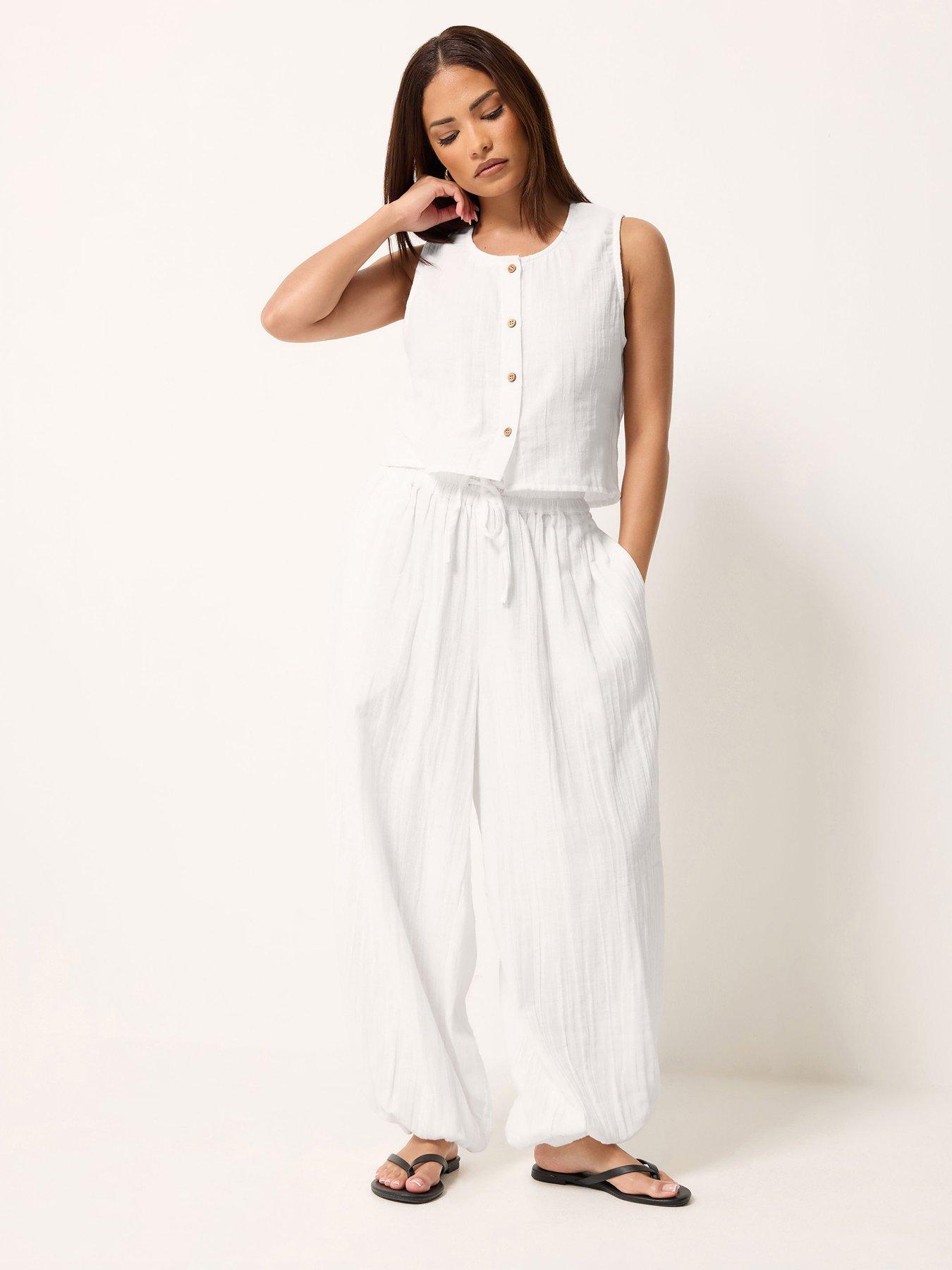 Image 3 of 4 of PixieGirl Petite Cheesecloth Button Top - White