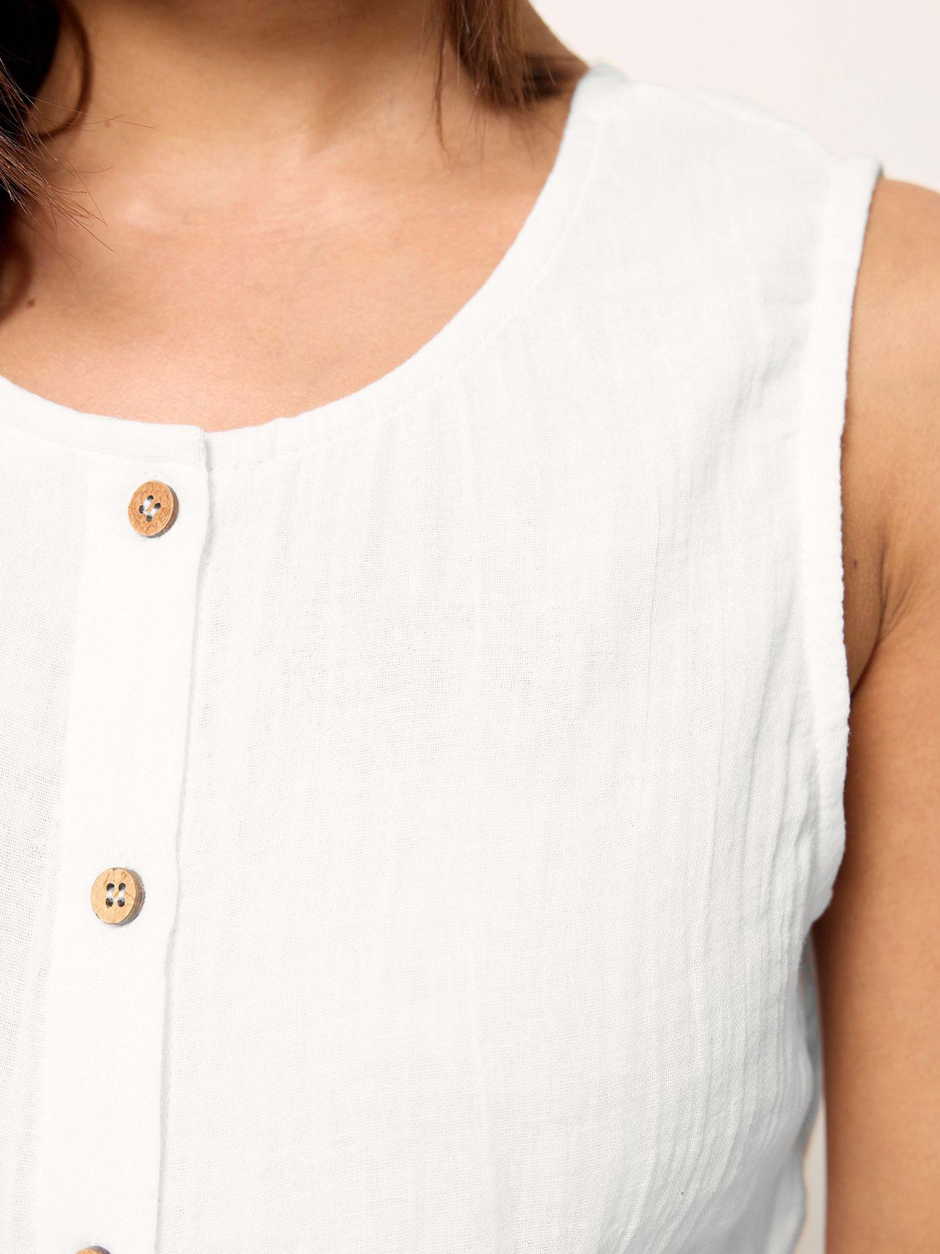 Image 4 of 4 of PixieGirl Petite Cheesecloth Button Top - White