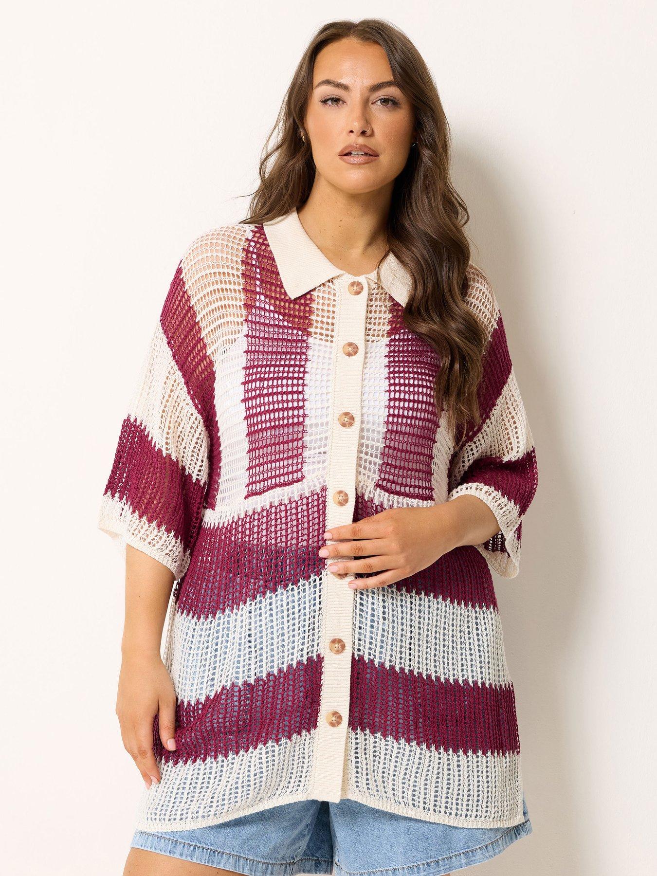 Yours Curve Striped Crochet Shirt