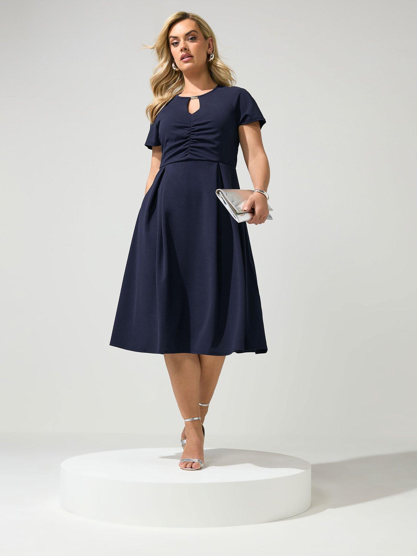 Yours Curve Keyhole Skater Dress - Blue