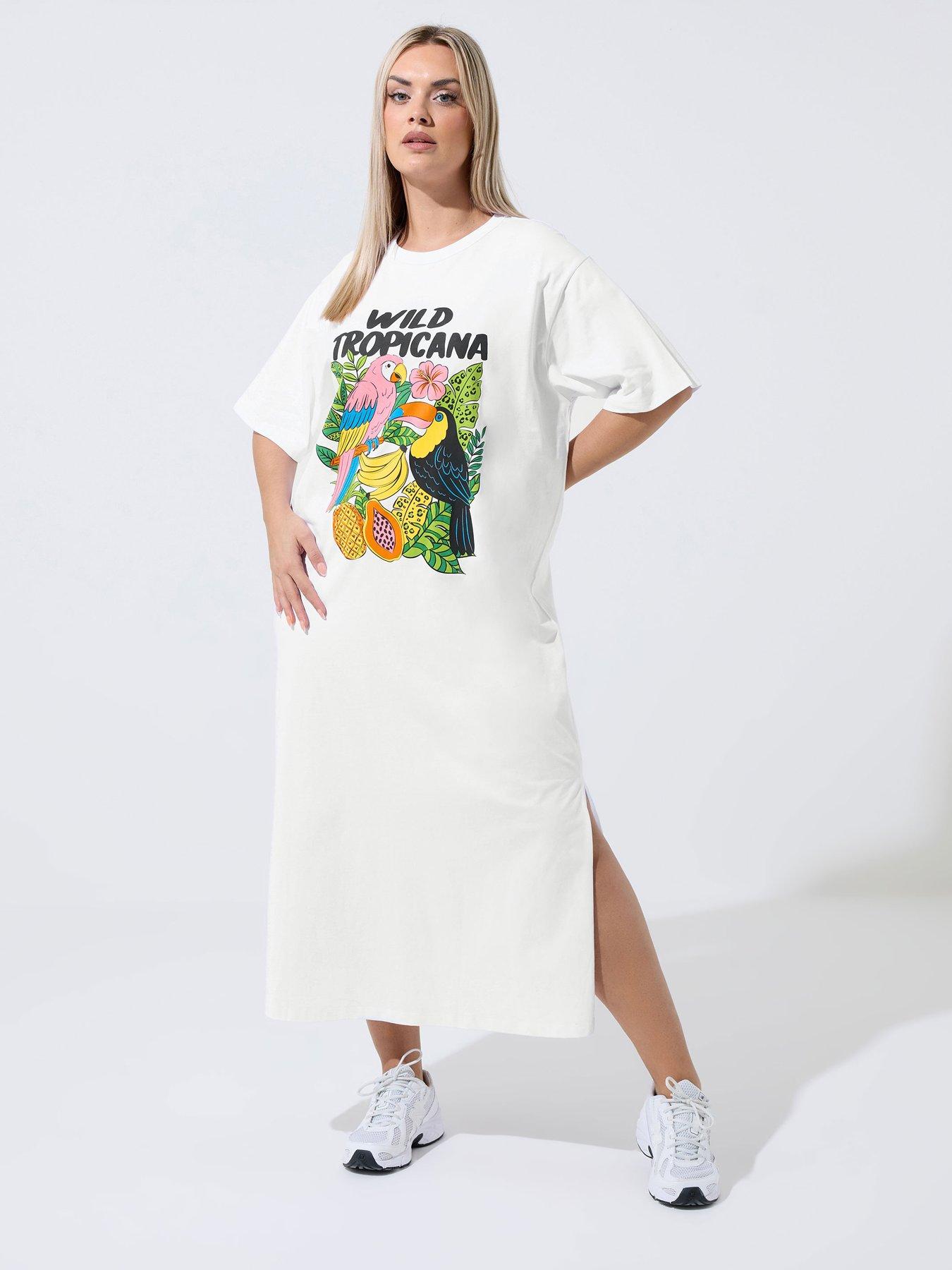 Image 1 of 4 of Yours Curve Tropical T-shirt Dress