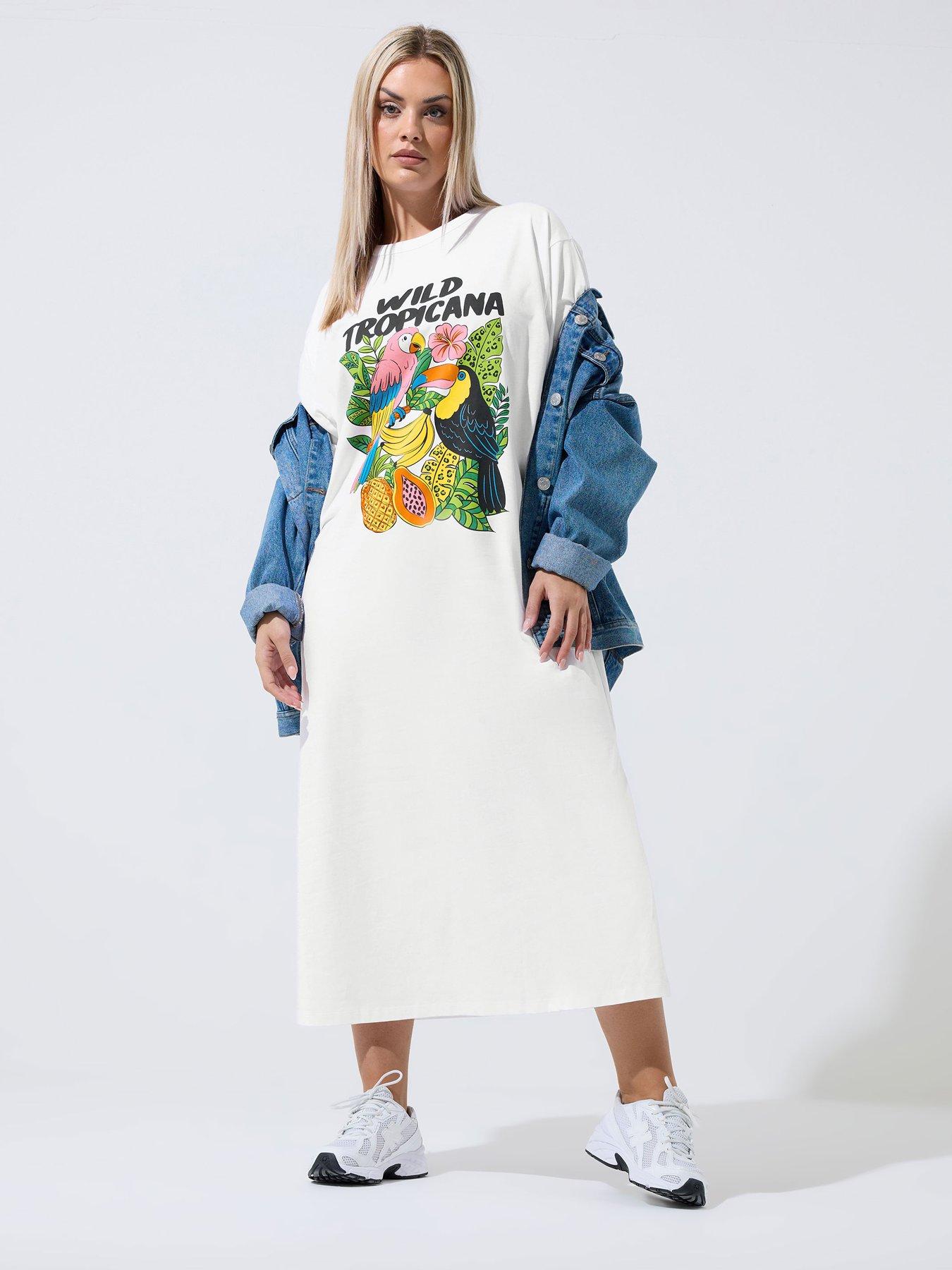 Image 3 of 4 of Yours Curve Tropical T-shirt Dress