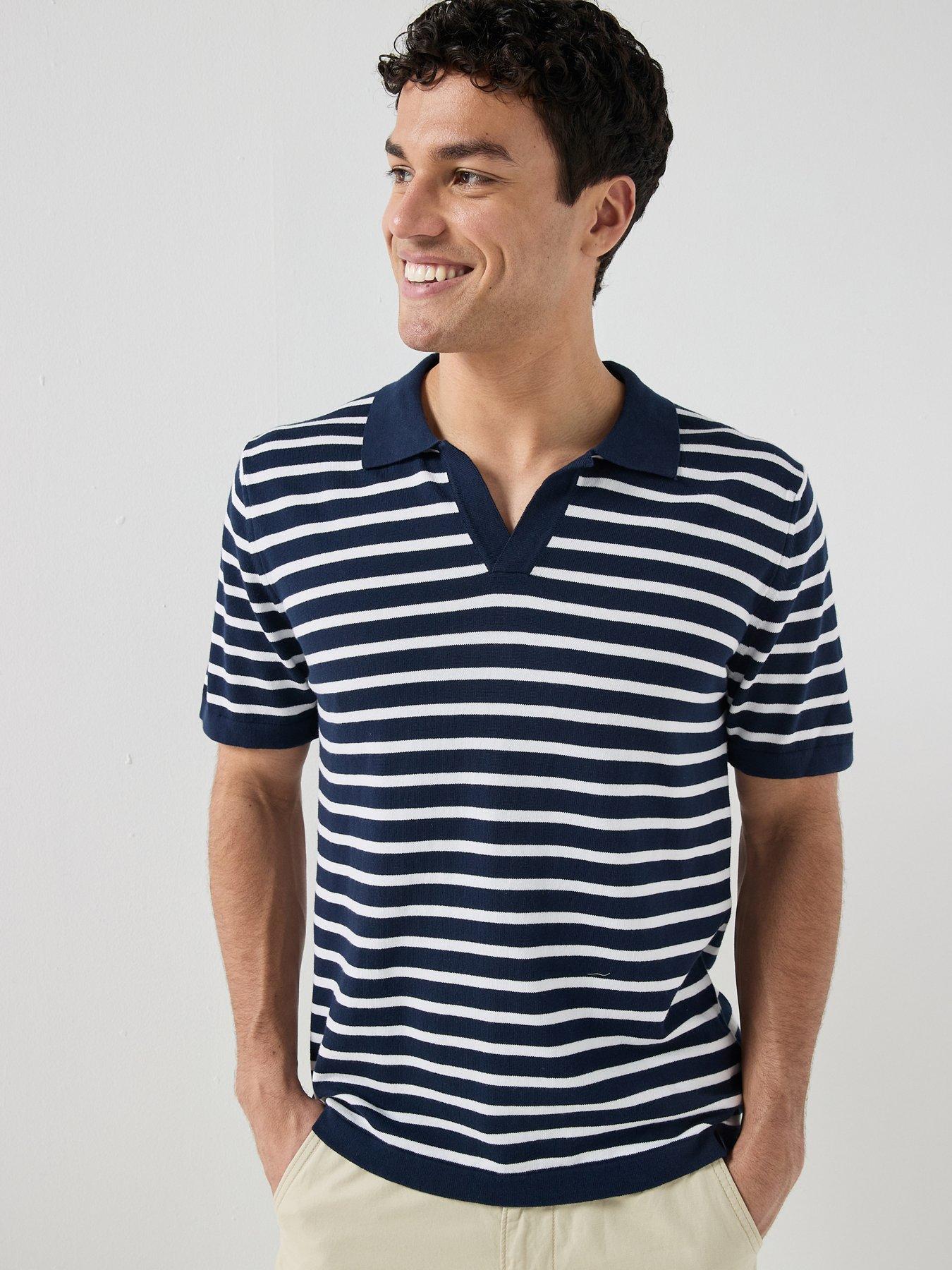 North Sails Striped Open Collar Knitted Polo Shirt - Navy