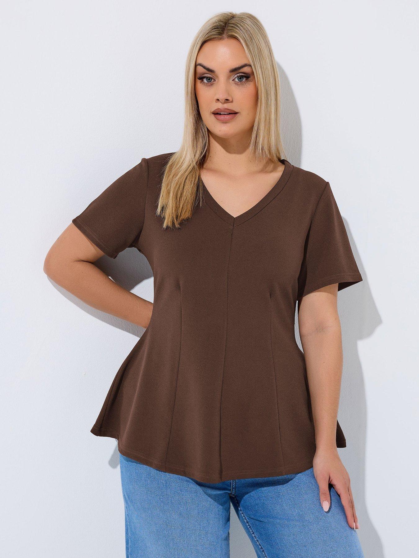 Yours Curve V Neck Corset Shaping Top - Brown