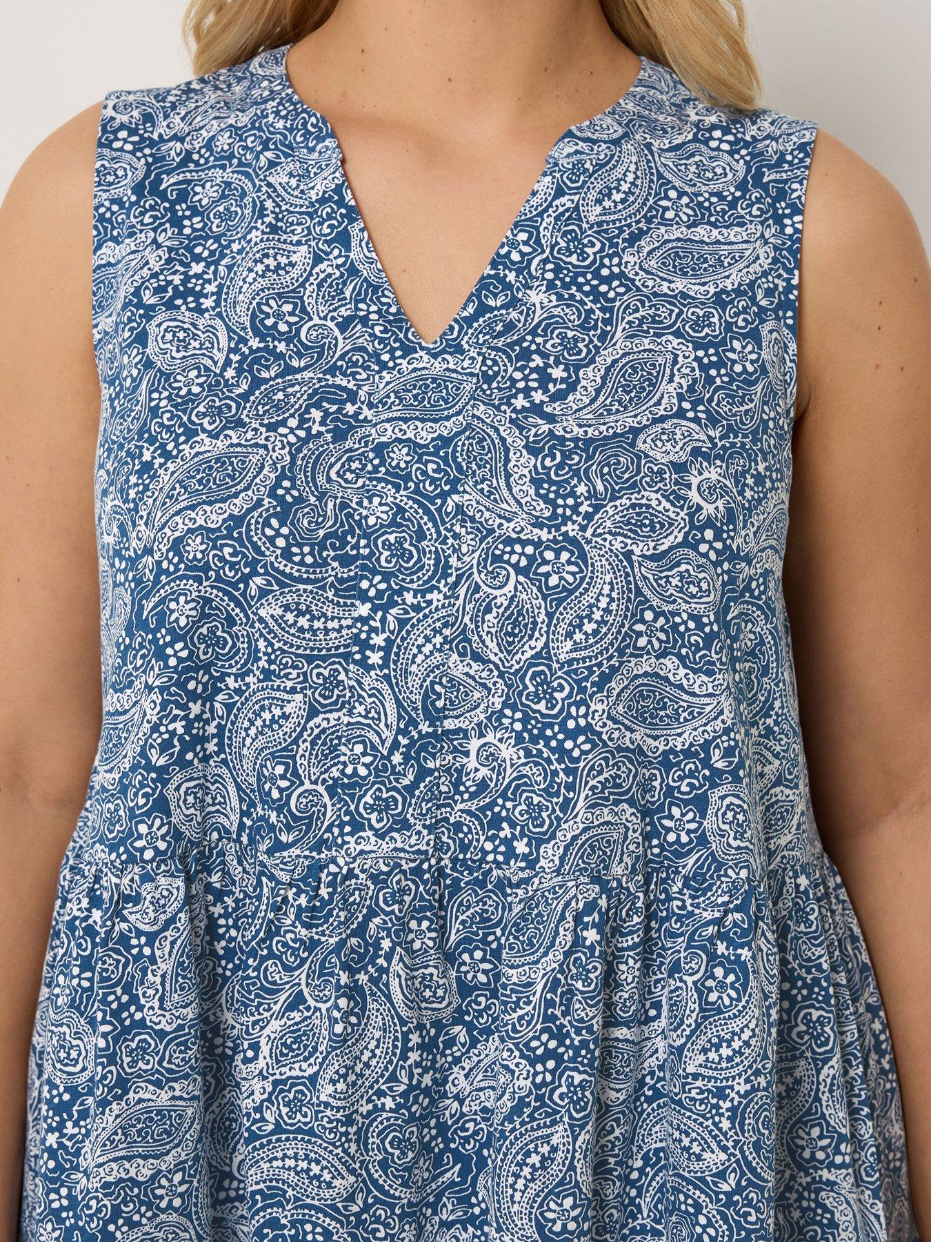 Image 4 of 5 of Yours Curve Notch Neck Paisley Print Tiered Vest - Blue