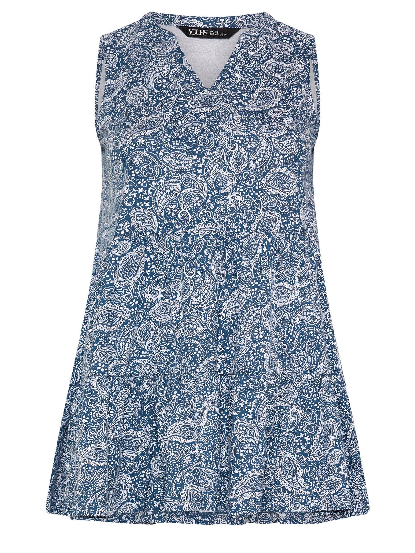Image 5 of 5 of Yours Curve Notch Neck Paisley Print Tiered Vest - Blue