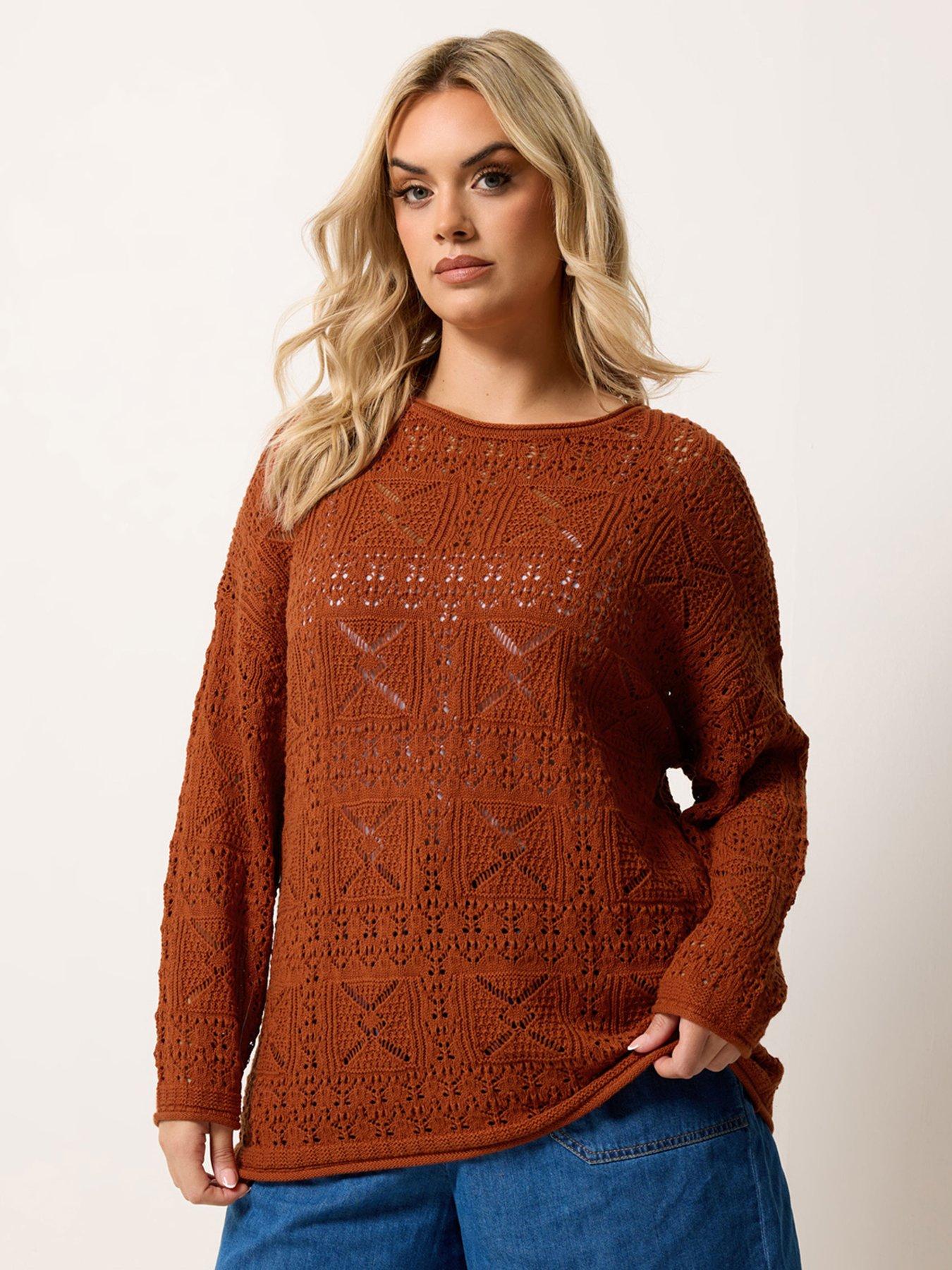 Yours Curve Pointelle Stitch Jumper - Burnt Orange
