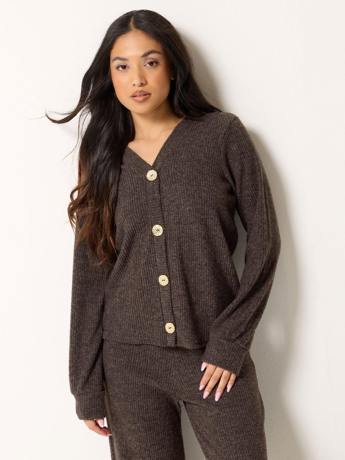 front image of pixiegirl-petite-soft-touch-fine-rib-cardigan