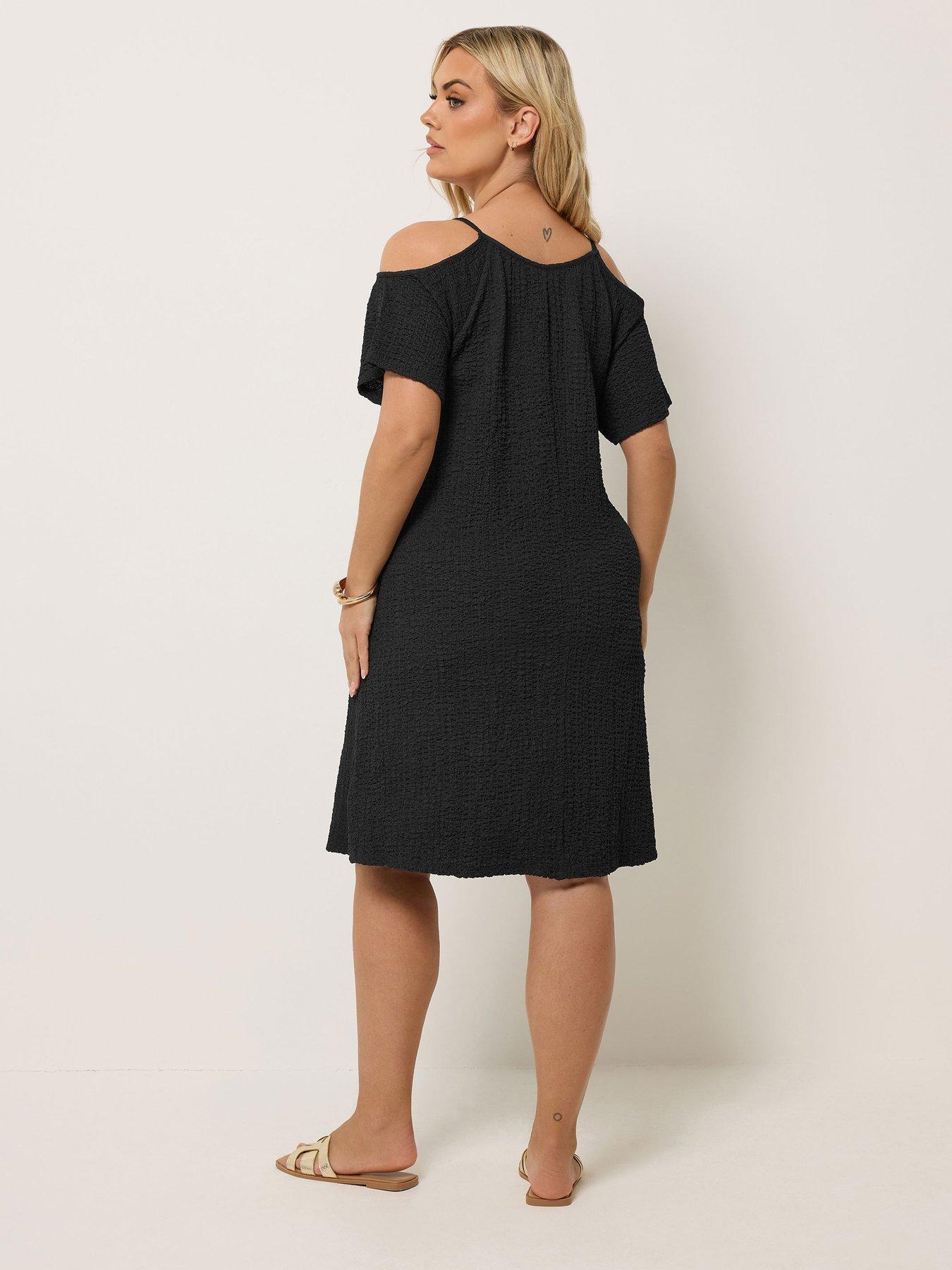 stillFront image of yours-curve-textured-cold-shoulder-dress