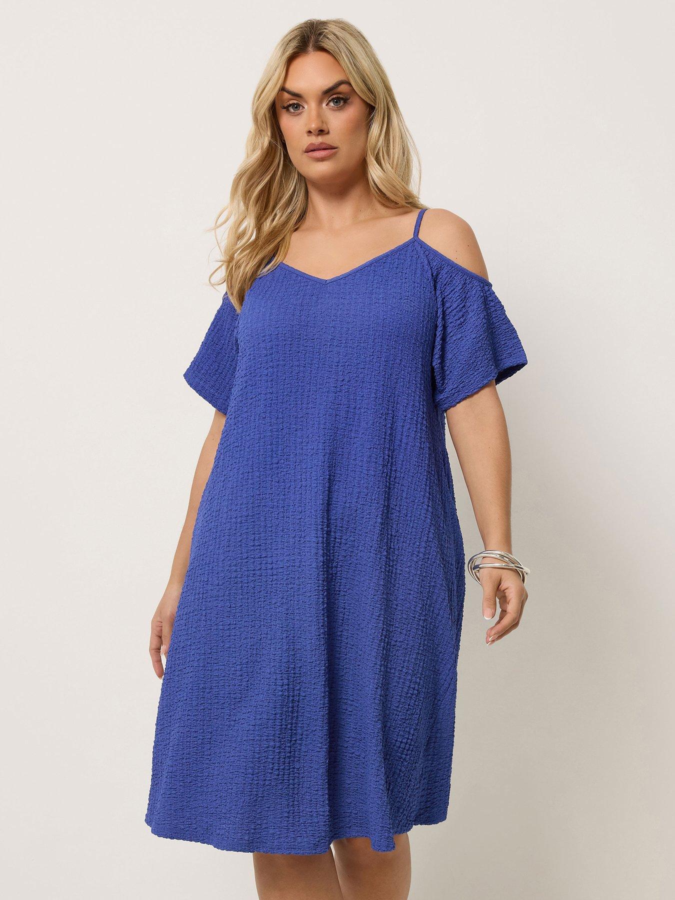 Image 1 of 5 of Yours Curve Textured Cold Shoulder Dress