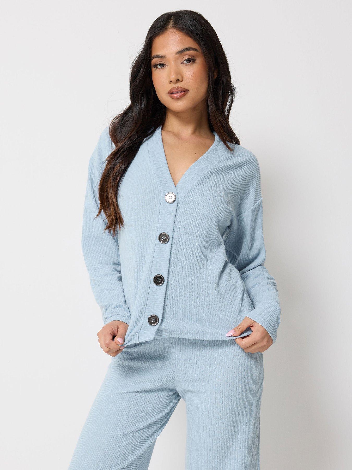 Image 1 of 5 of PixieGirl Petite Textured Long Sleeve Button Top