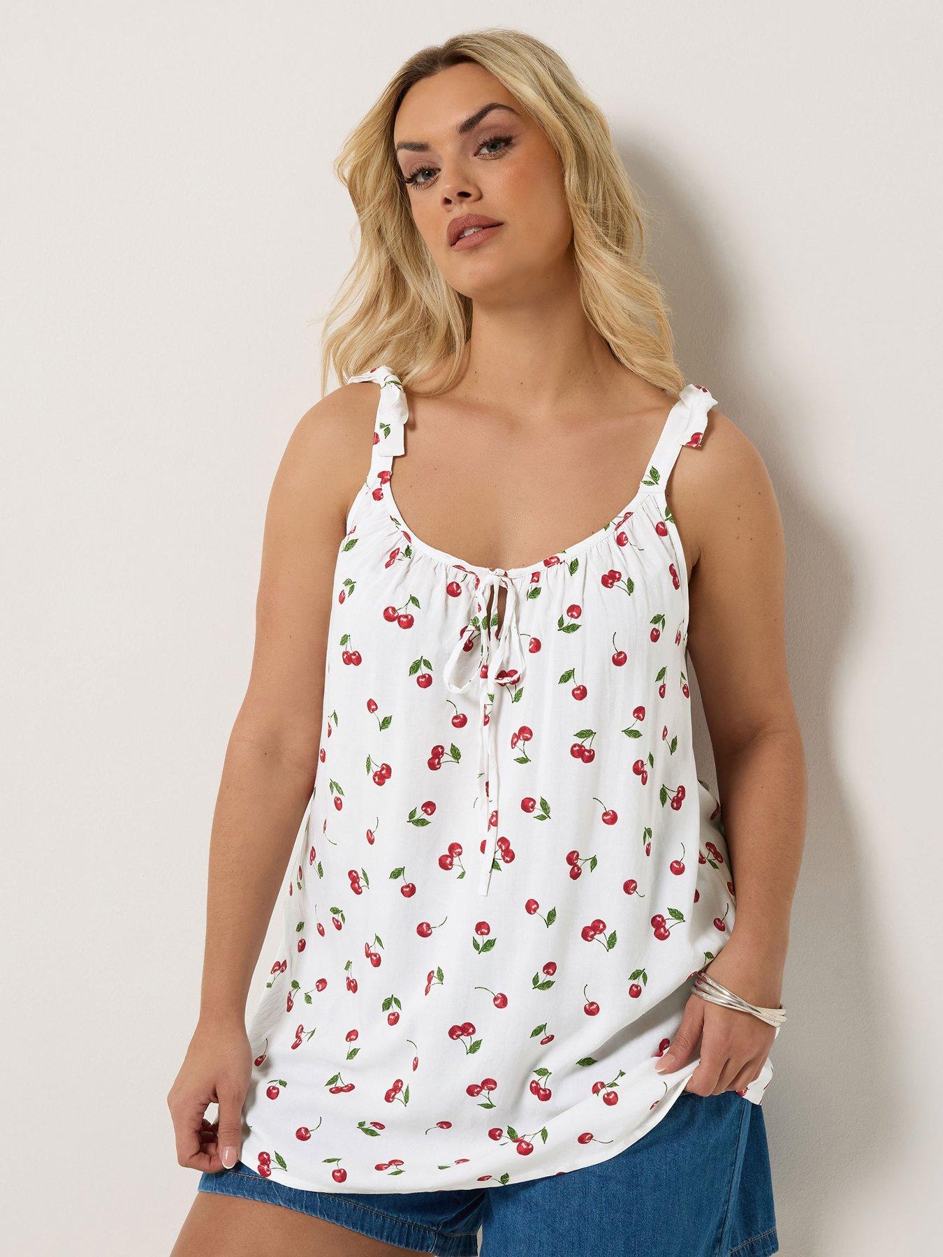 Image 1 of 5 of Yours Curve Cherry Print Vest Top - Black
